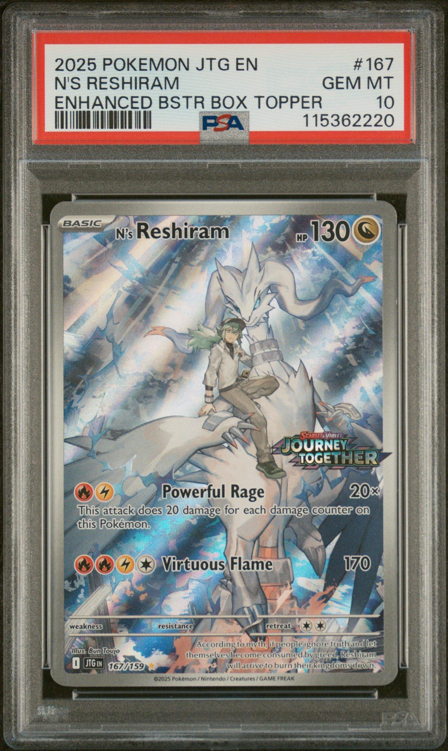 2025 Pokemon Jtg En-journey Together 167 N's Reshiram Enhanced Booster Box  Topper PSA 10 Graded Card | GameStop