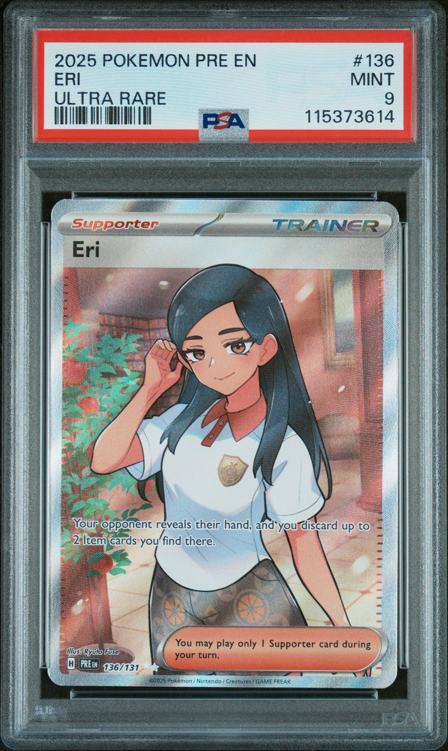 eri pokemon card SR (197/187) - Terastal Festival ex (sv8a) Discard up to 2 Item cards you find there.You may play only 1 Supporter card during your turn. Eri Pokémon TCG Cards for
