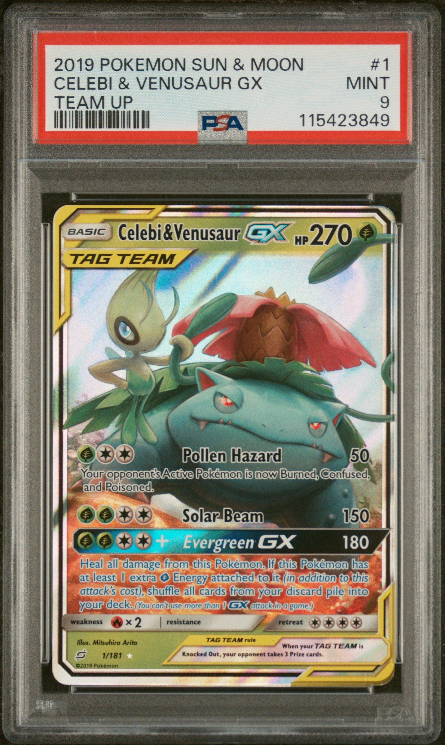 2019 Pokemon Sun & Moon Team Up 1 Celebi & Venusaur Gx PSA 9