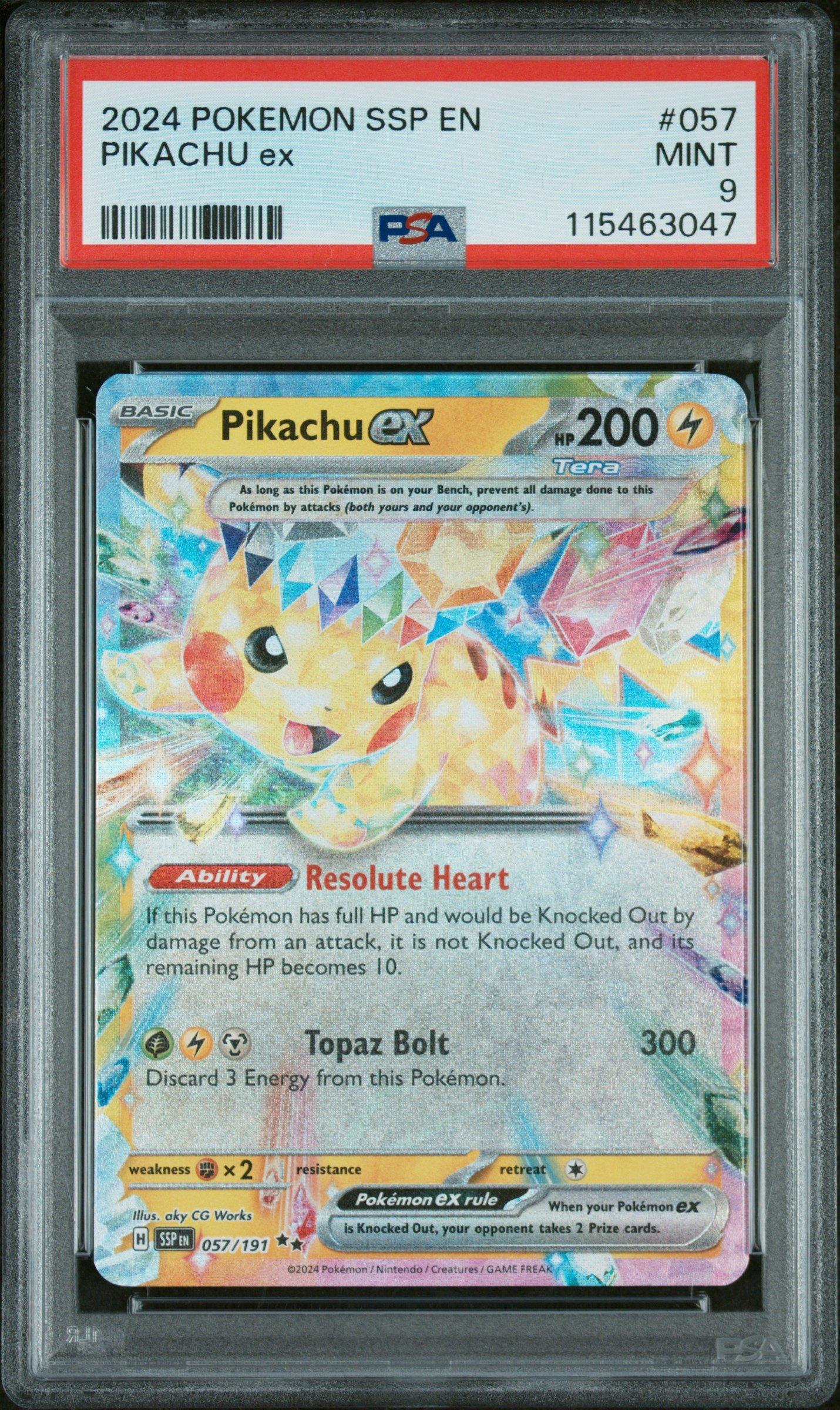 2024 Pokemon Ssp En-surging Sparks 057 Pikachu Ex PSA 9 Graded