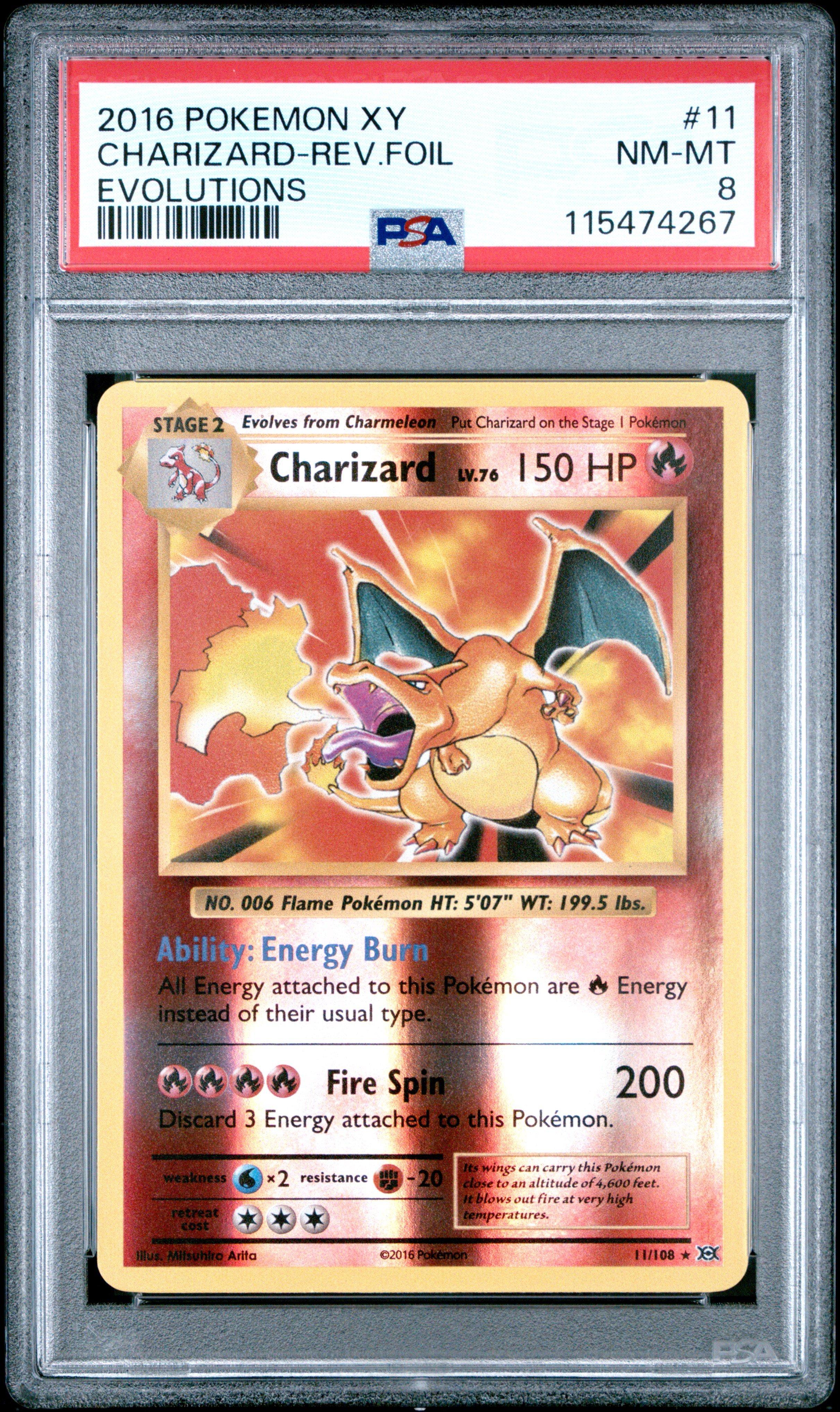 2016 Pokemon Xy Evolutions 11 Charizard-reverse Foil PSA 8 Graded