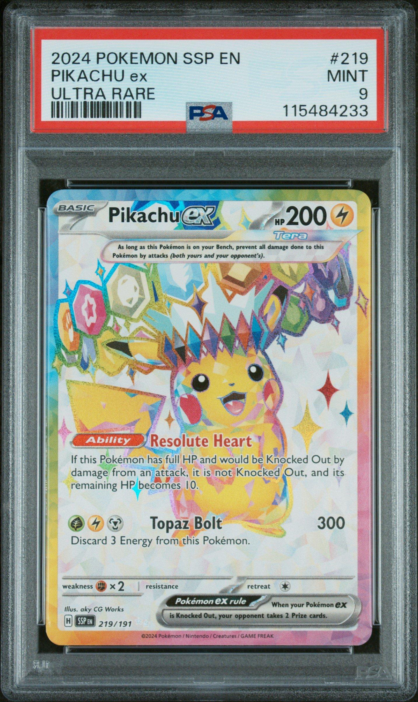 2024 Pokemon Ssp En-surging Sparks 219 Pikachu Ex Ultra Rare PSA 9