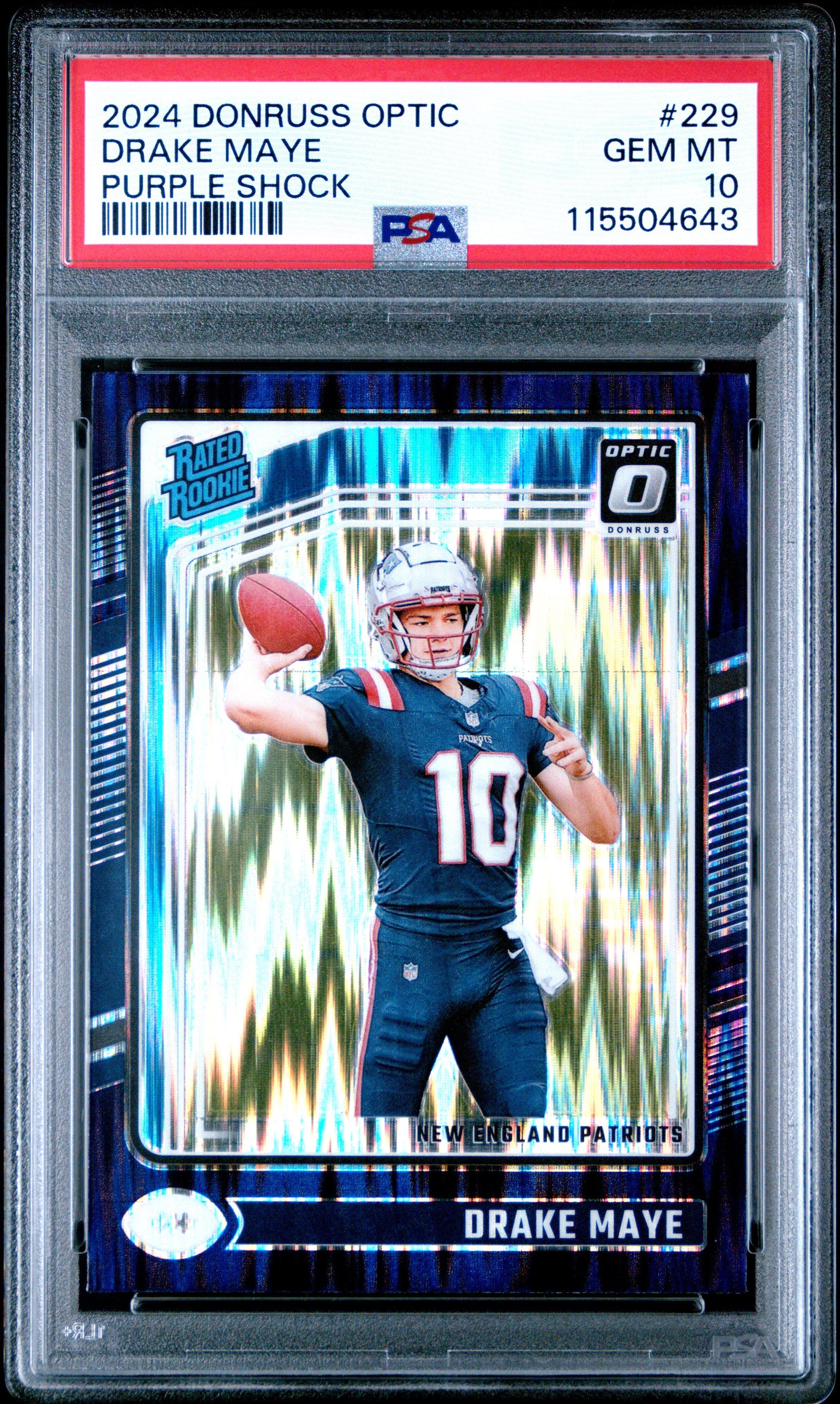 2024 Panini Donruss Optic 229 Drake Maye Purple Shock PSA 10