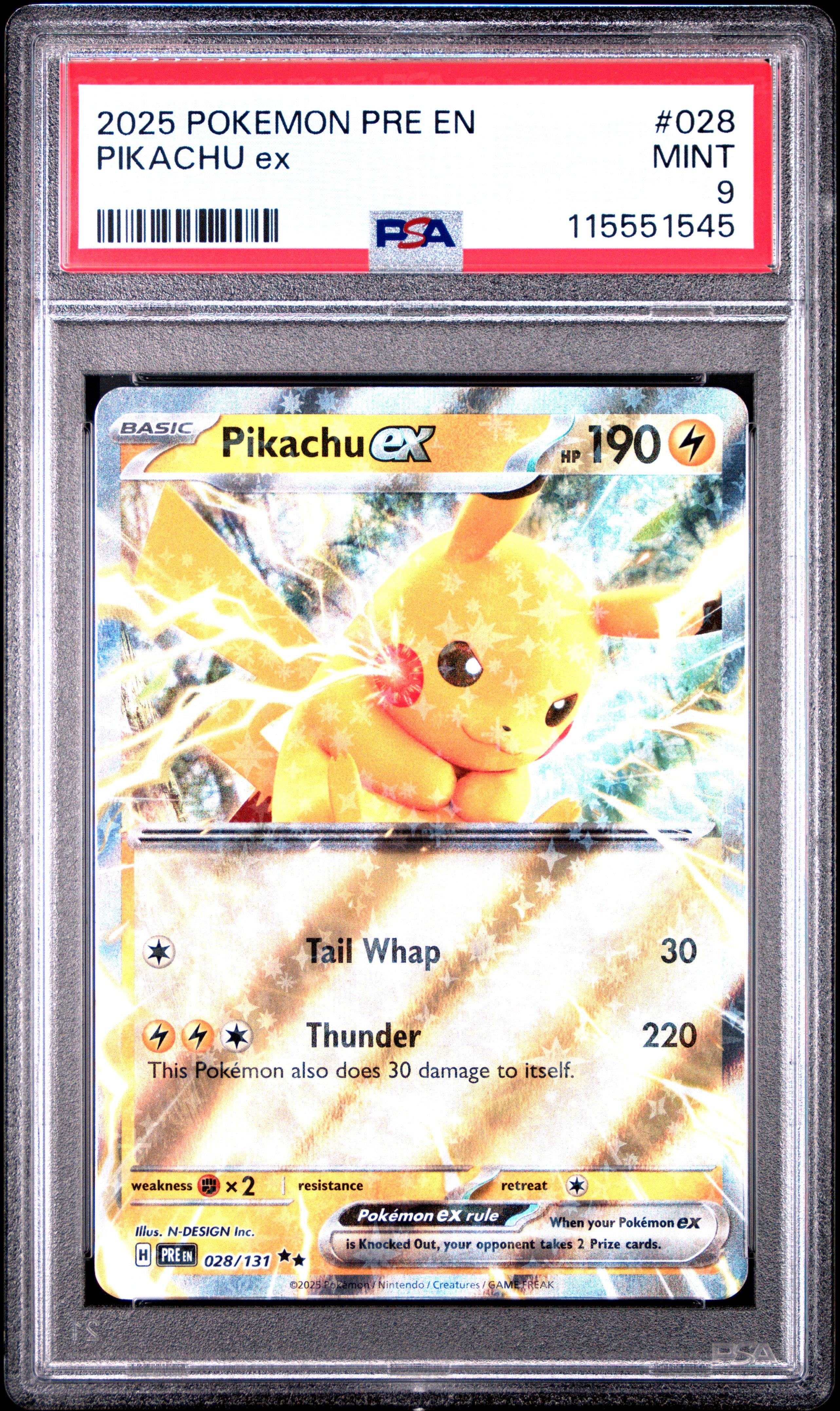 2025 Pokemon Pre En-prismatic Evolutions 028 Pikachu Ex PSA 9