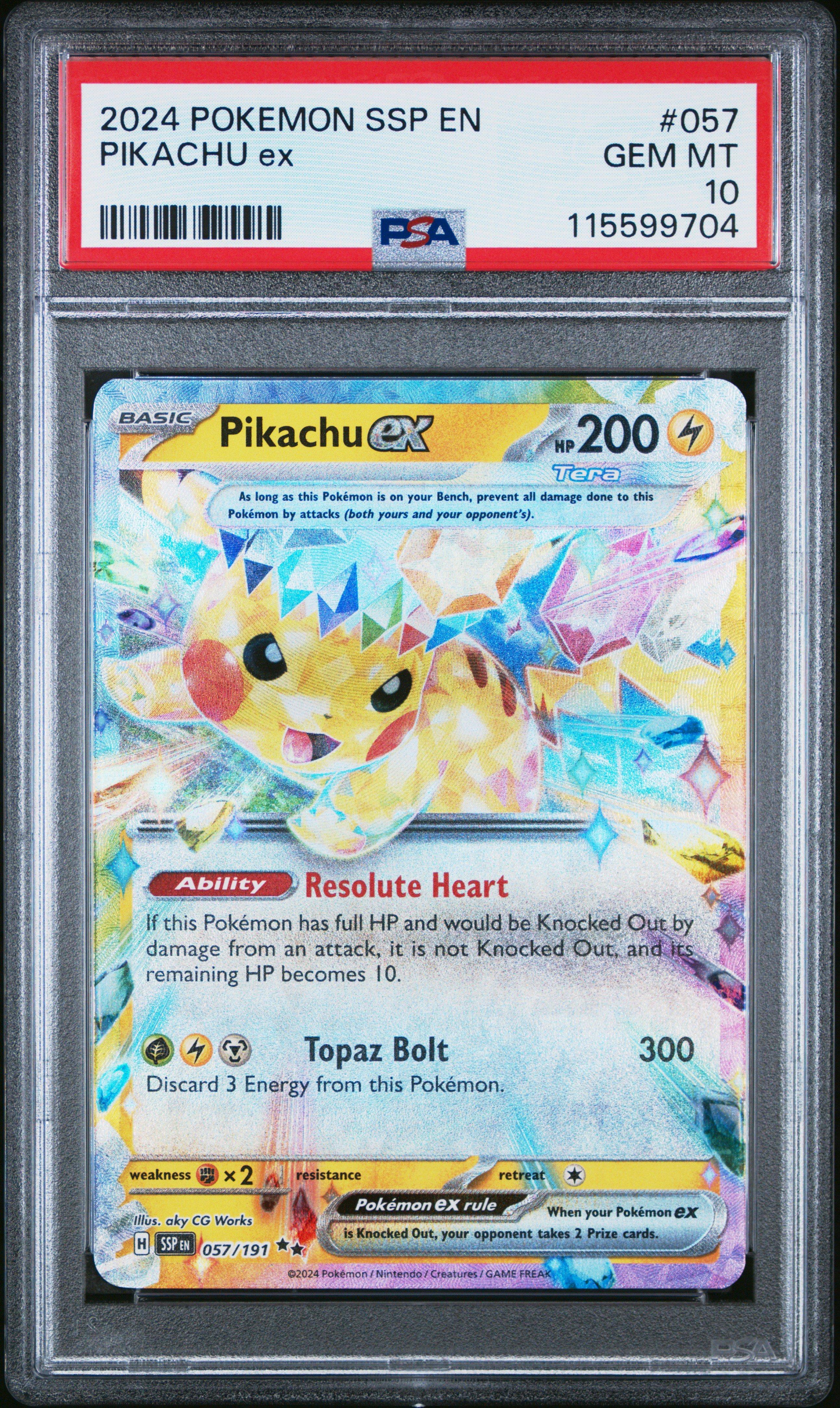 2024 Pokemon Ssp En-surging Sparks 057 Pikachu Ex PSA 10 Graded