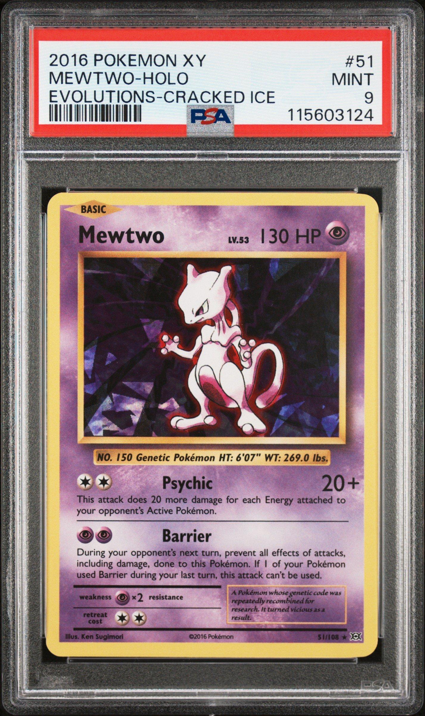 2016 Pokemon Xy Evolutions 51 Mewtwo-holo Cracked Ice PSA 9 Graded