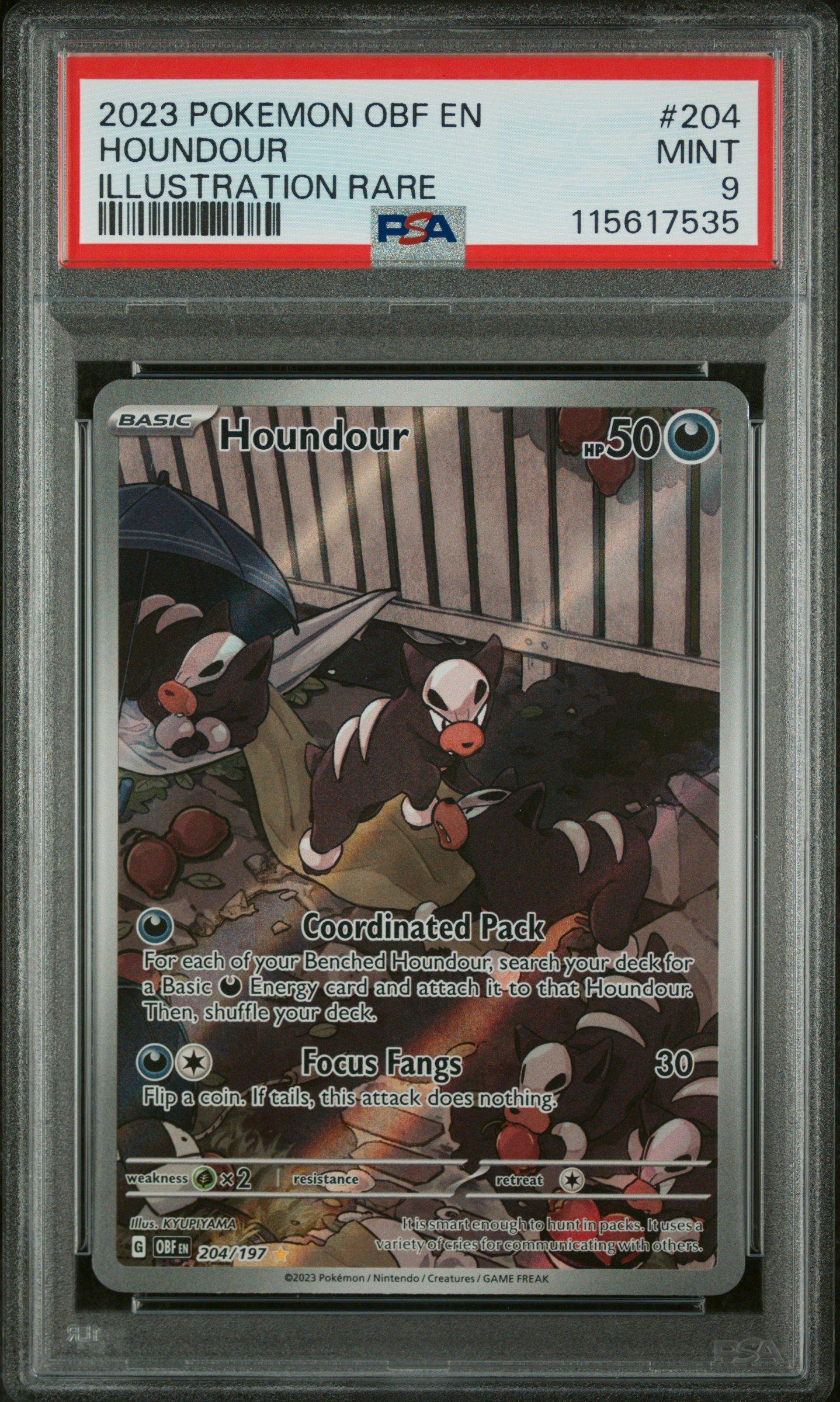 204 197 pokemon card Pokémon - Houndour 204/197 - Obsidian Flames - Illustration Rare - Holo Foil Full Art Preserved in a tamper Houndour 2023 Pokemon Obsidian Flames