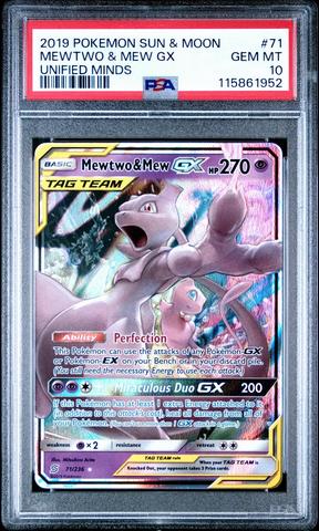 2019 Pokemon Sun & Moon Unified Minds 71 Mewtwo & Mew Gx PSA 10