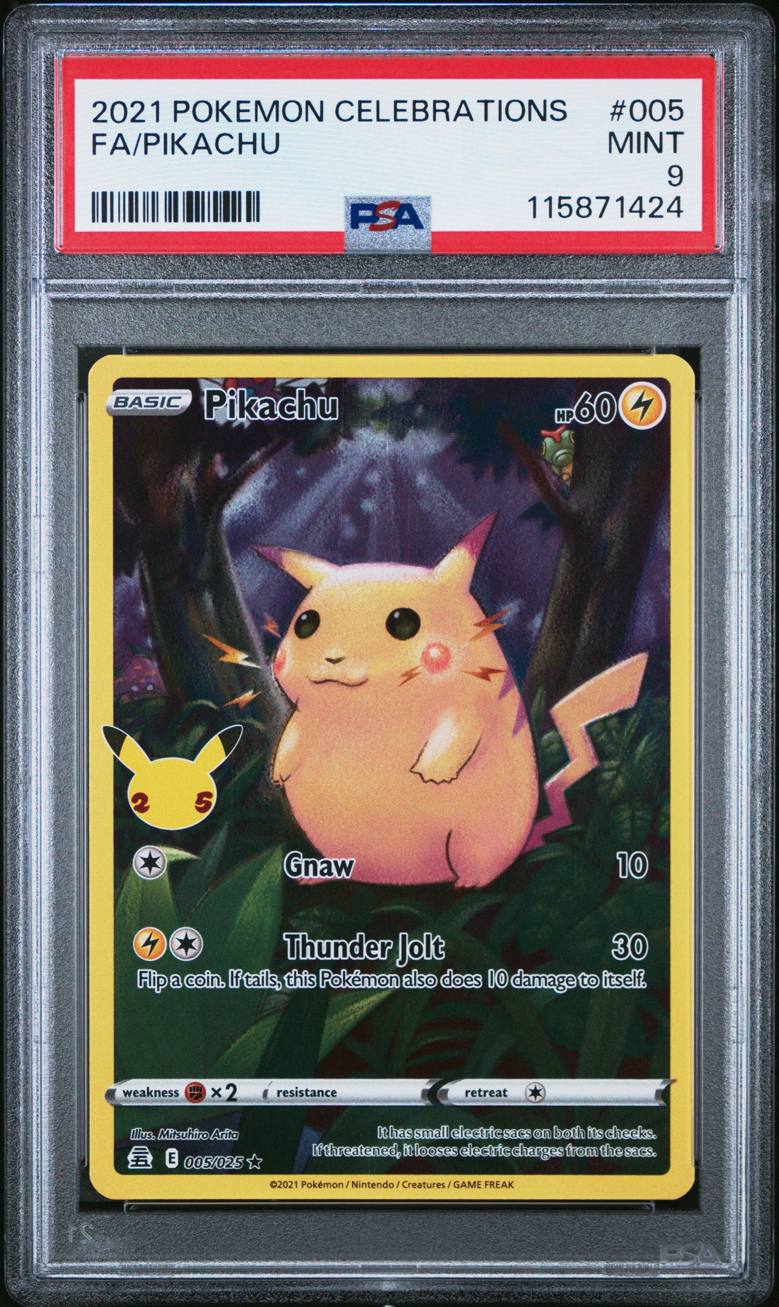 2021 Pokemon Celebrations 005 Full Art/pikachu PSA 9 Graded Card