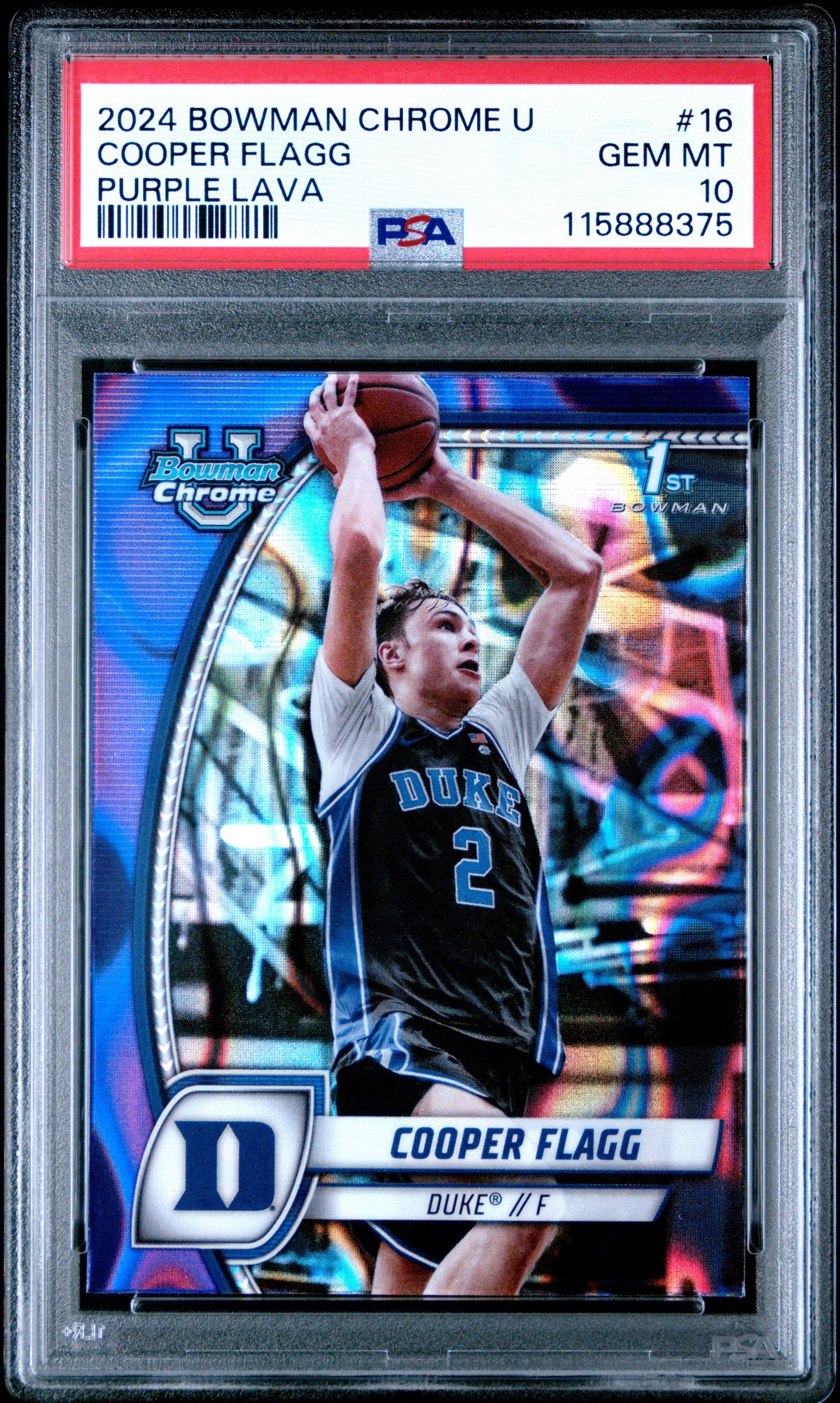 2024 Bowman Chrome University 16 Cooper Flagg Purple Lava PSA