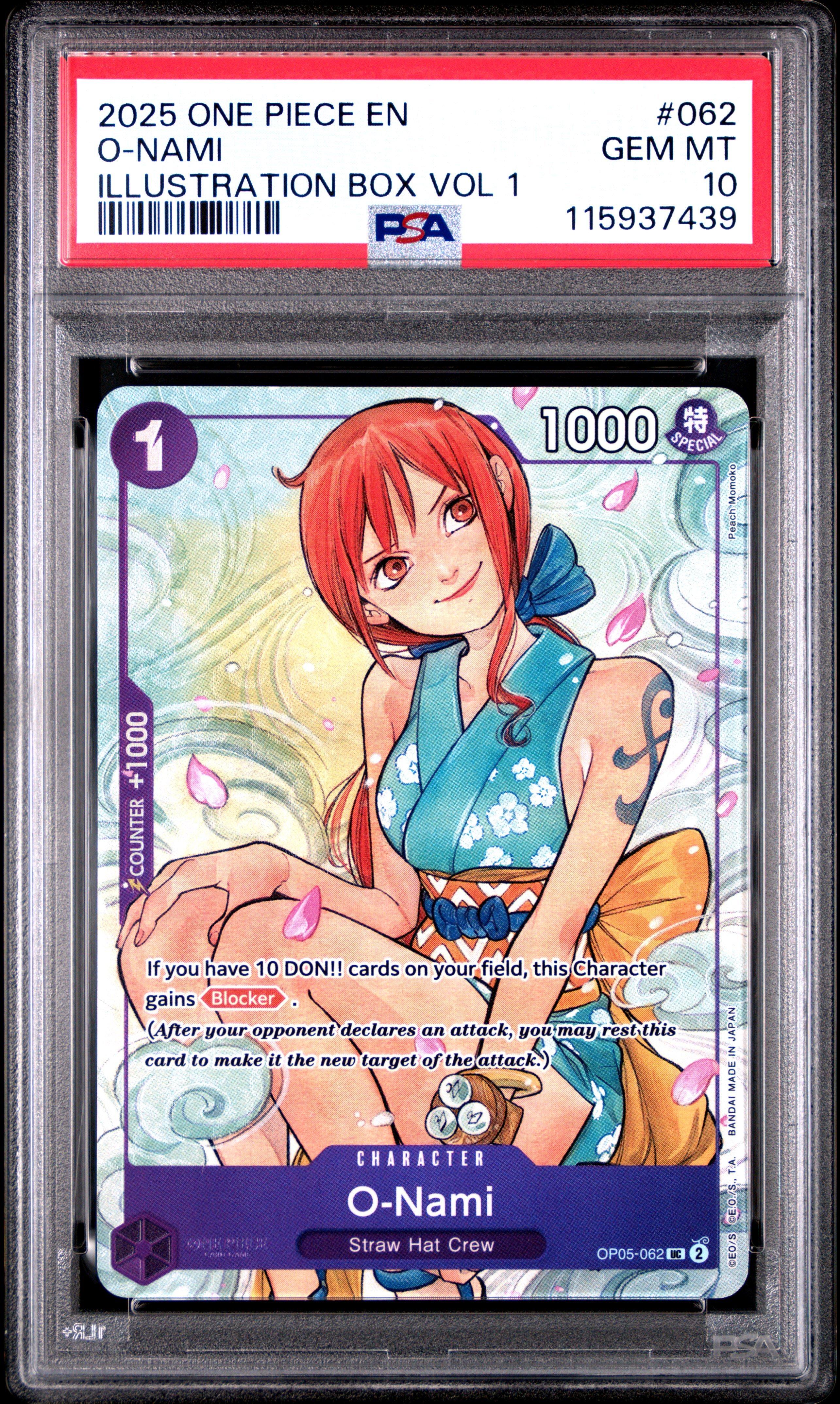 2025 ONE PIECE JP O-Nami 　PSA10 2025 One Piece Promos 062 O-nami Illustration Box Vol.1 PSA 10