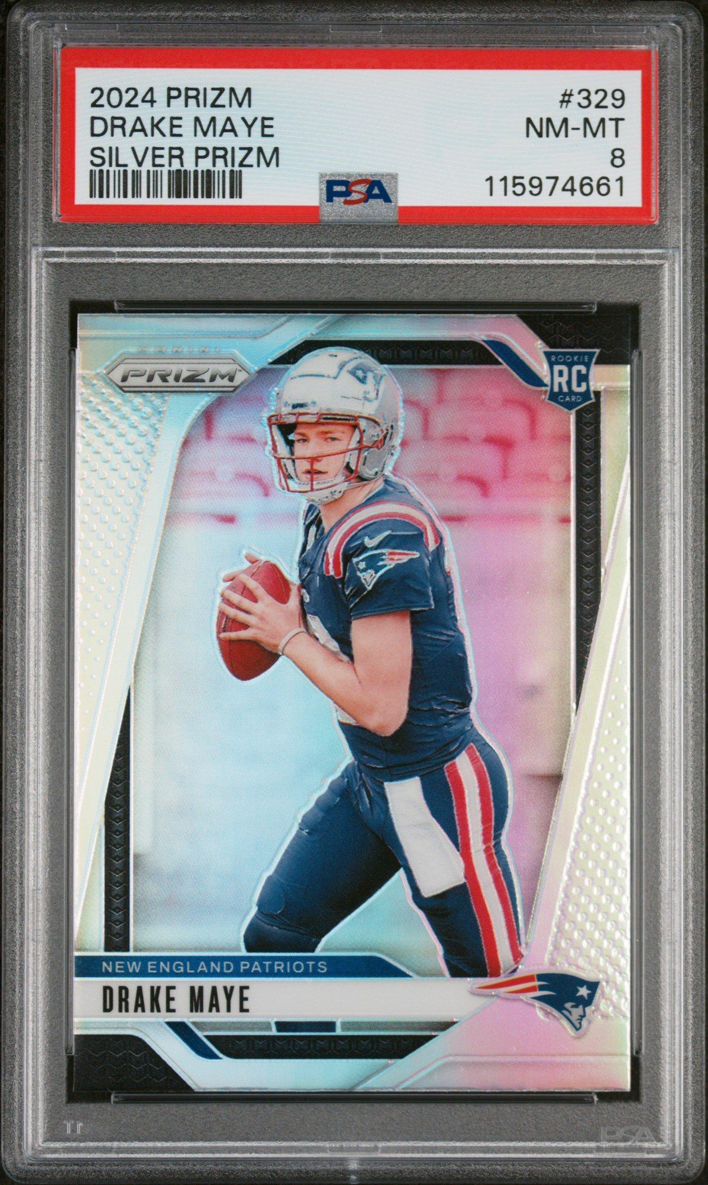 2024 Panini Prizm 329 Drake Maye Silver Prizm PSA 8 Graded Card