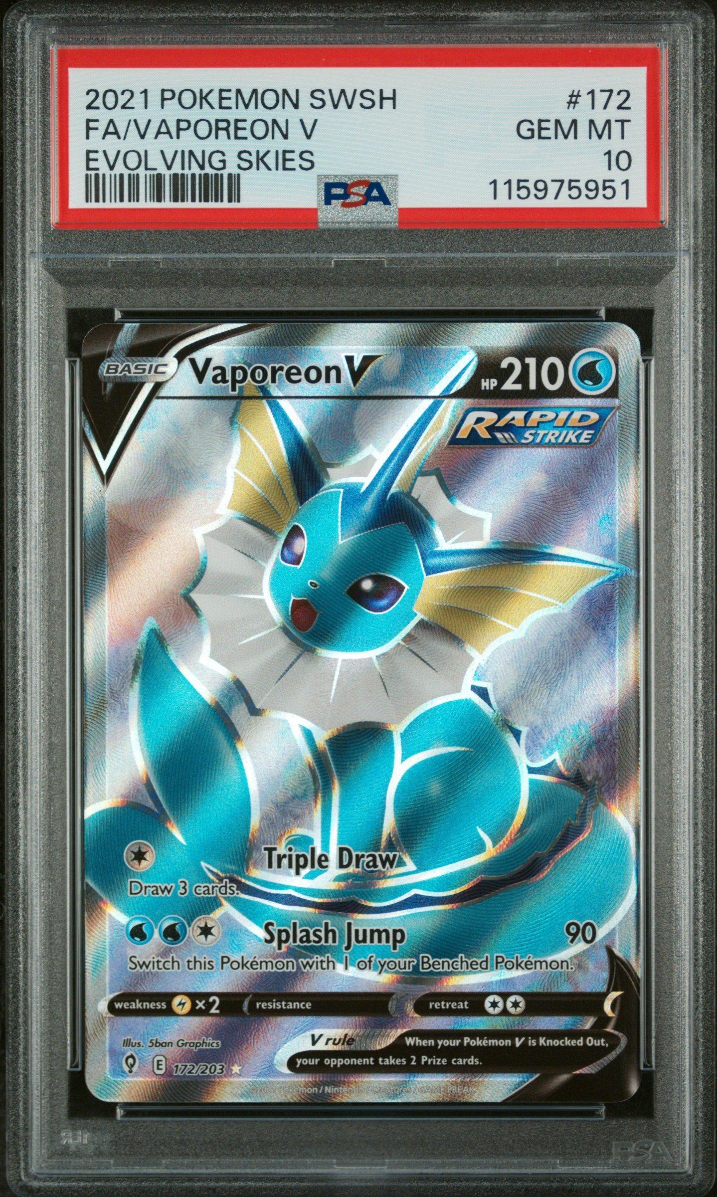 2021 Pokemon Sword & Shield Evolving Skies 172 Full Art/vaporeon V PSA 10