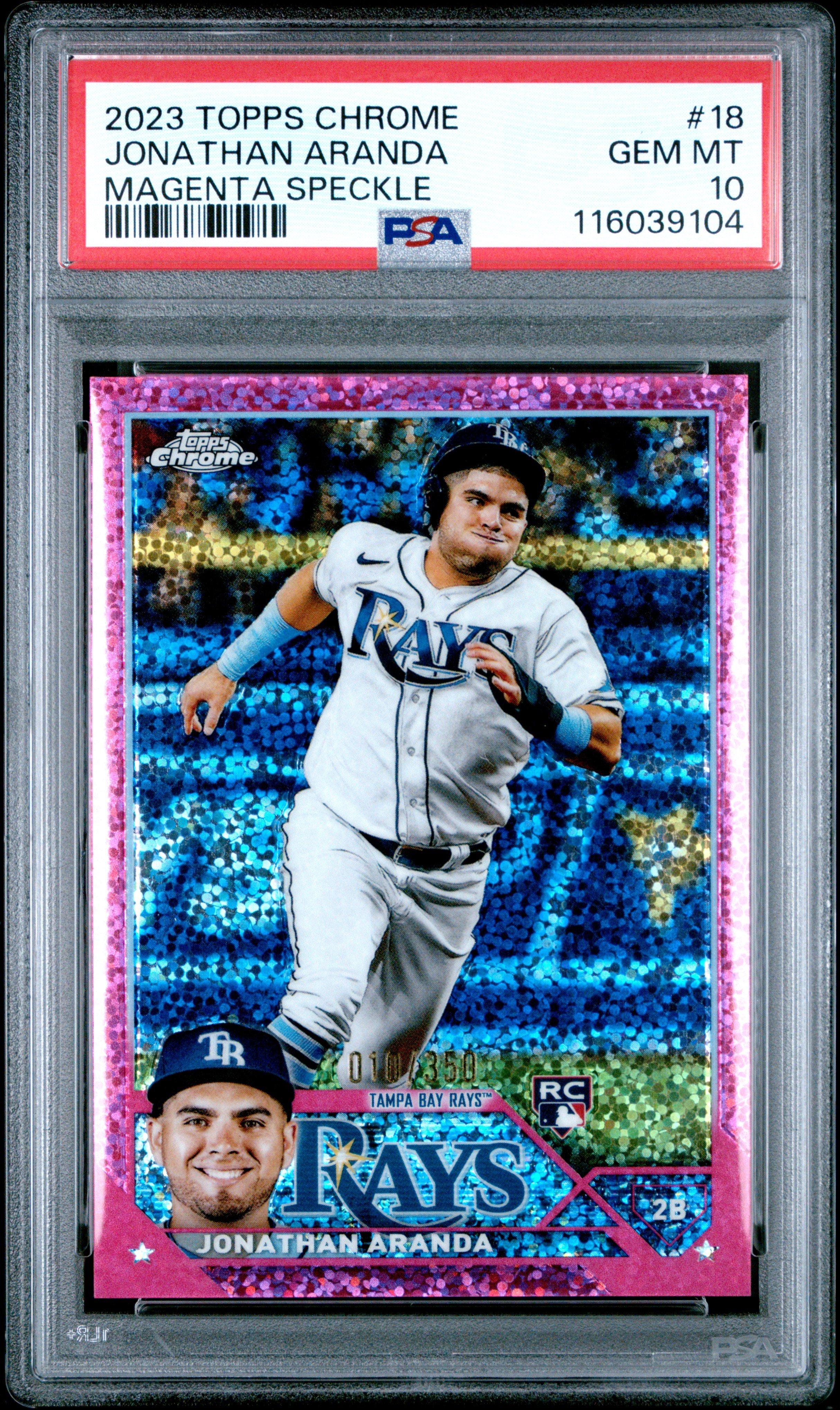 2023 Topps Chrome 18 Jonathan Aranda Magenta Speckle PSA 10