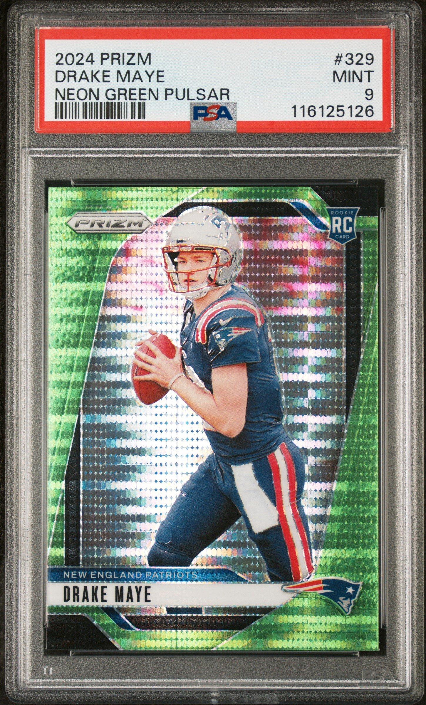2024 Panini Prizm 329 Drake Maye Neon Green Pulsar PSA 9 Graded