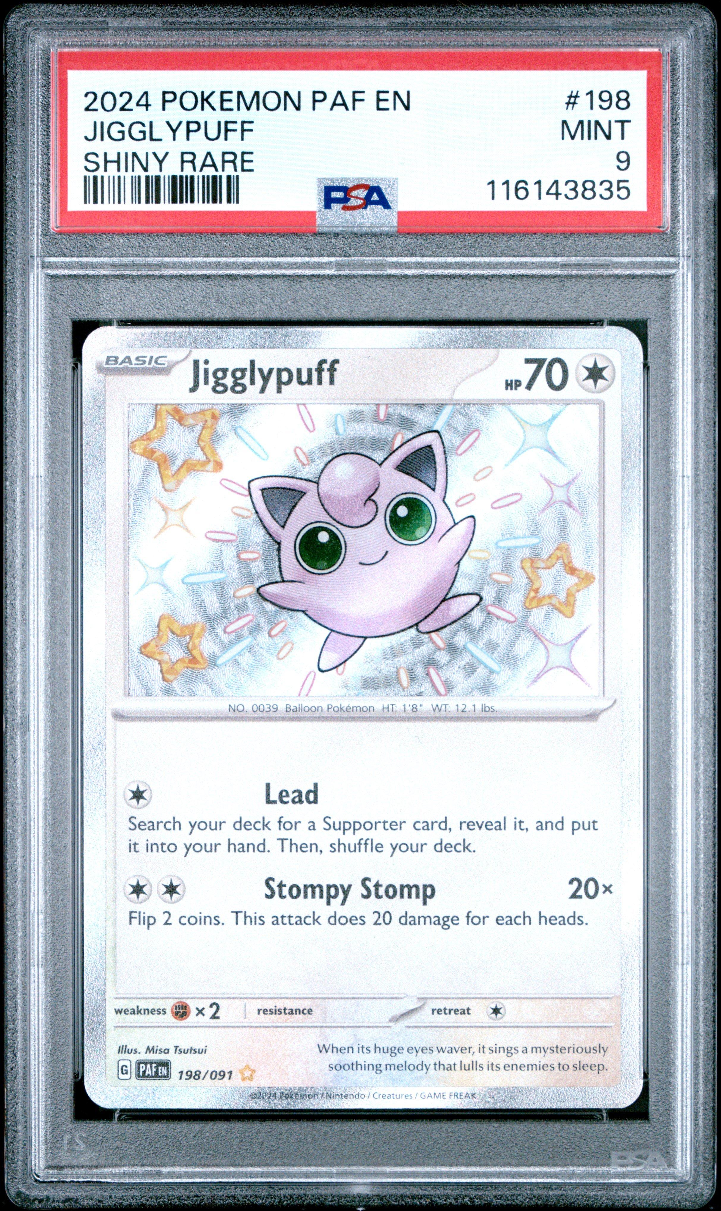 2024 Pokemon Paf En-paldean Fates 198 Jigglypuff Shiny Rare PSA 9
