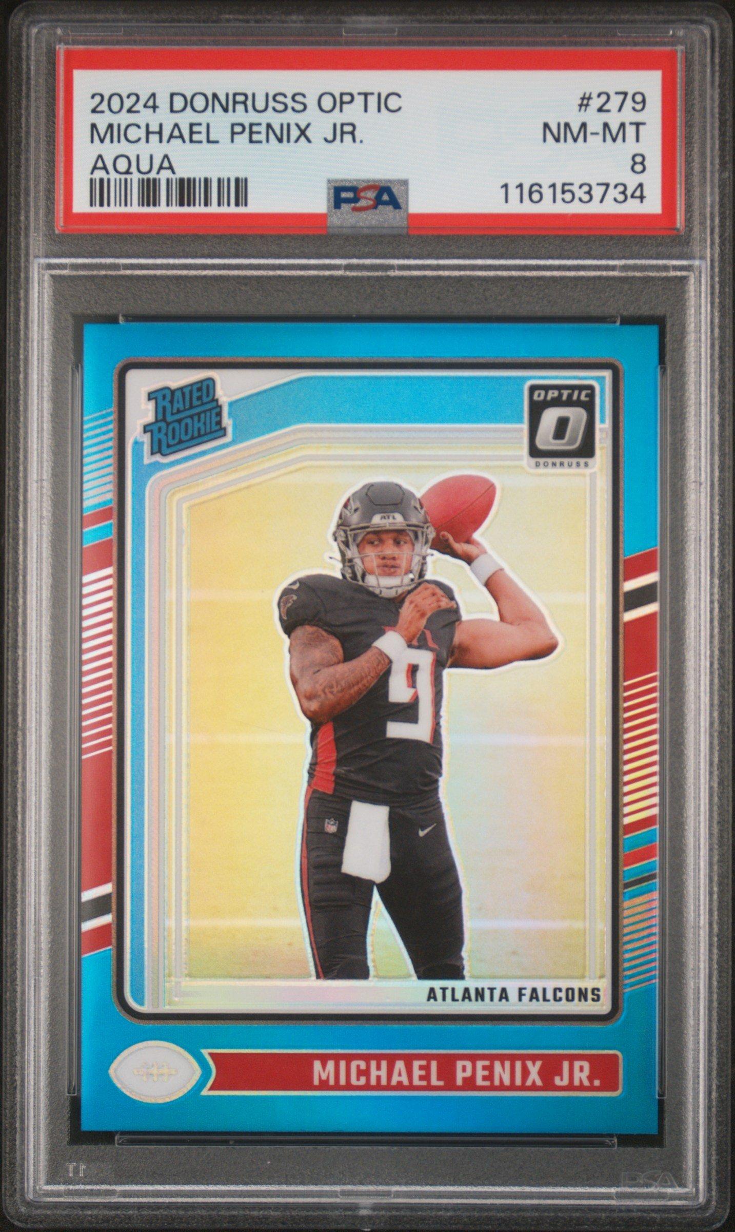 2024 Panini Donruss Optic 279 Michael Penix Jr. Aqua PSA 8