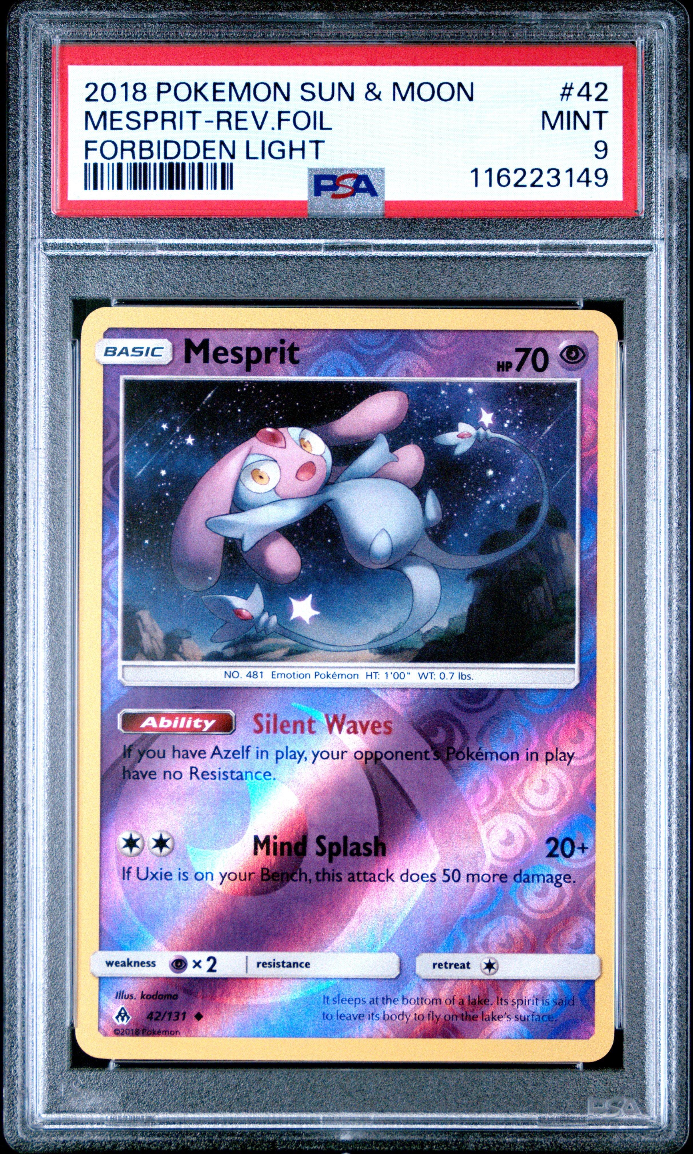 2018 Pokemon Sun & Moon Forbidden Light 42 Mesprit-reverse Foil PSA 9
