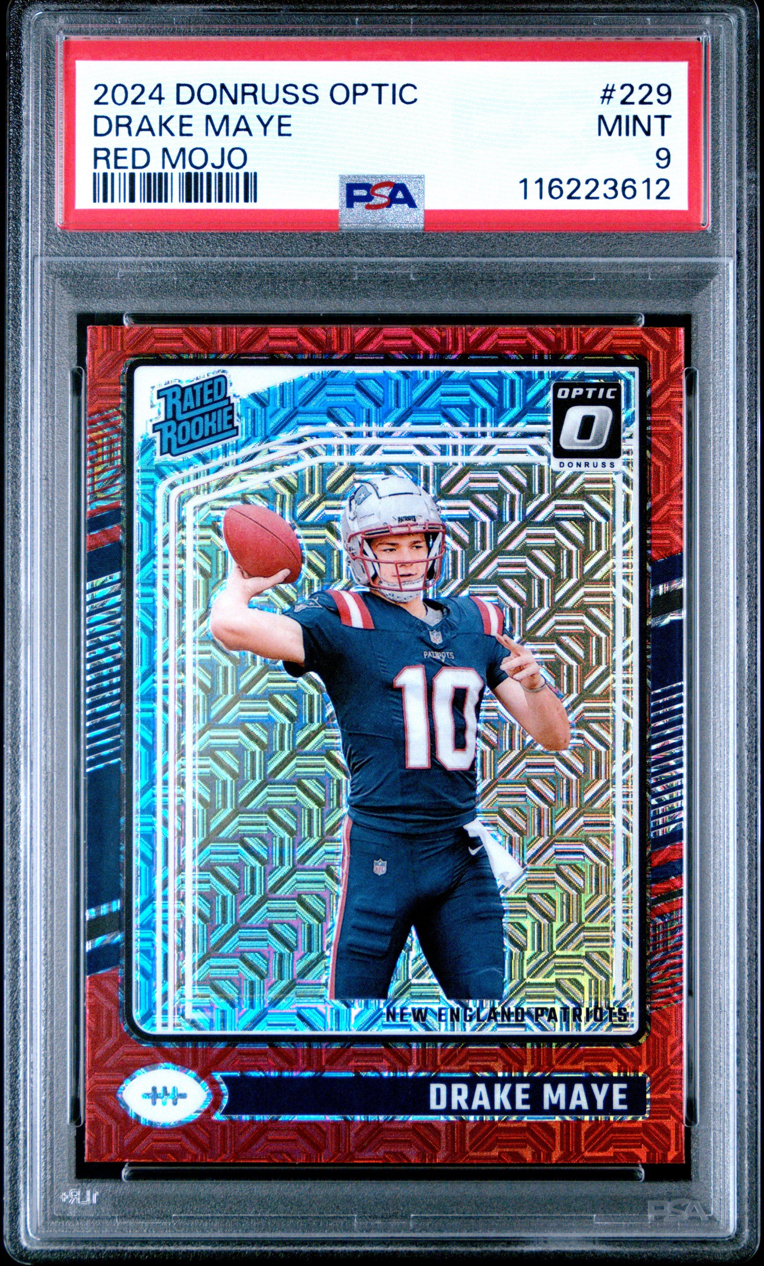 2024 Panini Donruss Optic 229 Drake Maye Red Mojo PSA 9