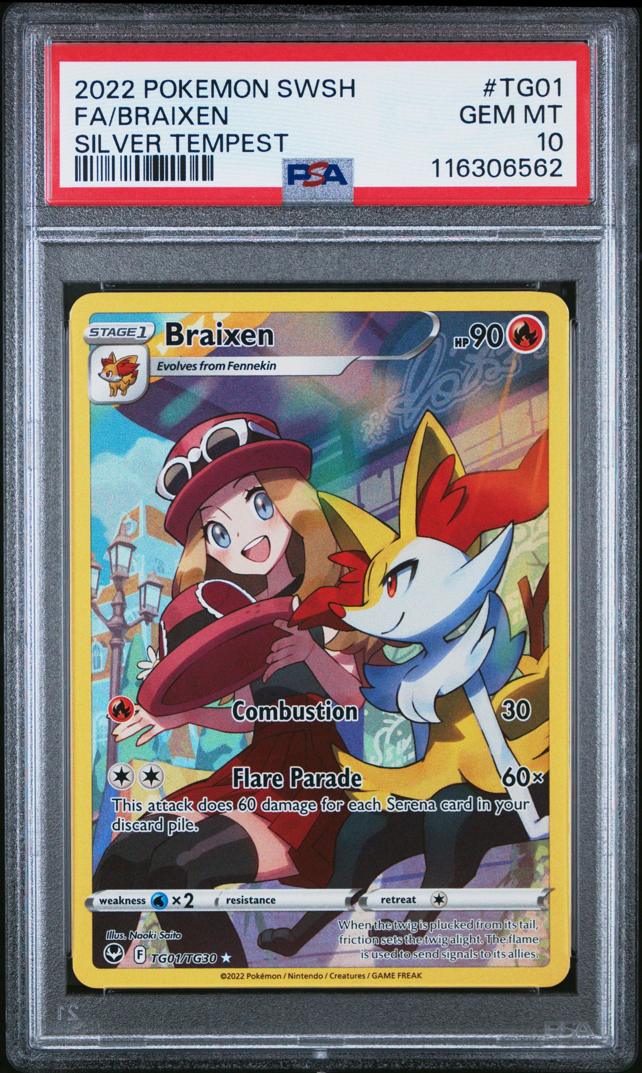2022 Pokemon Sword & Shield Silver Tempest Tg01 Full Art/braixen