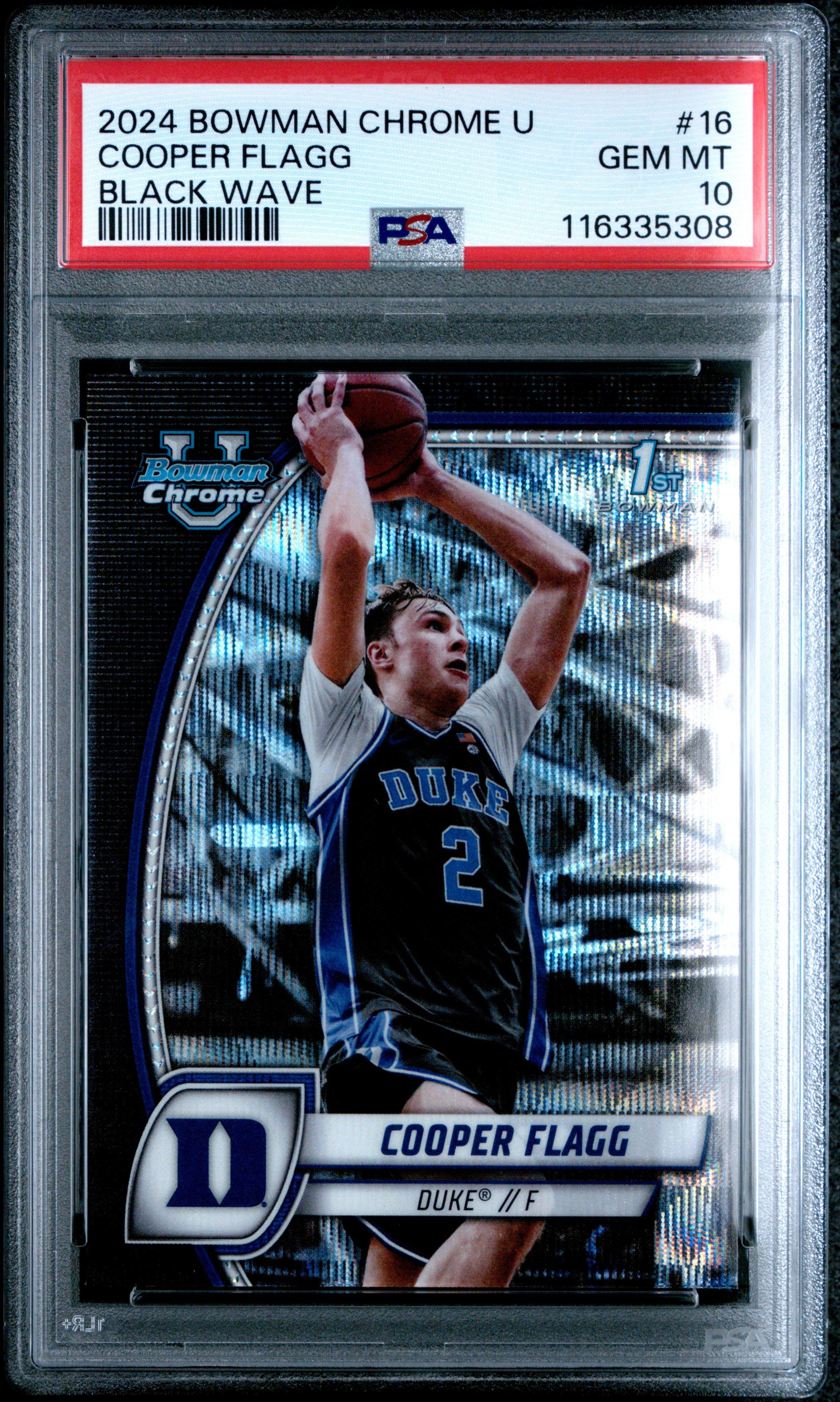 2024 Bowman Chrome University 16 Cooper Flagg Black Wave PSA