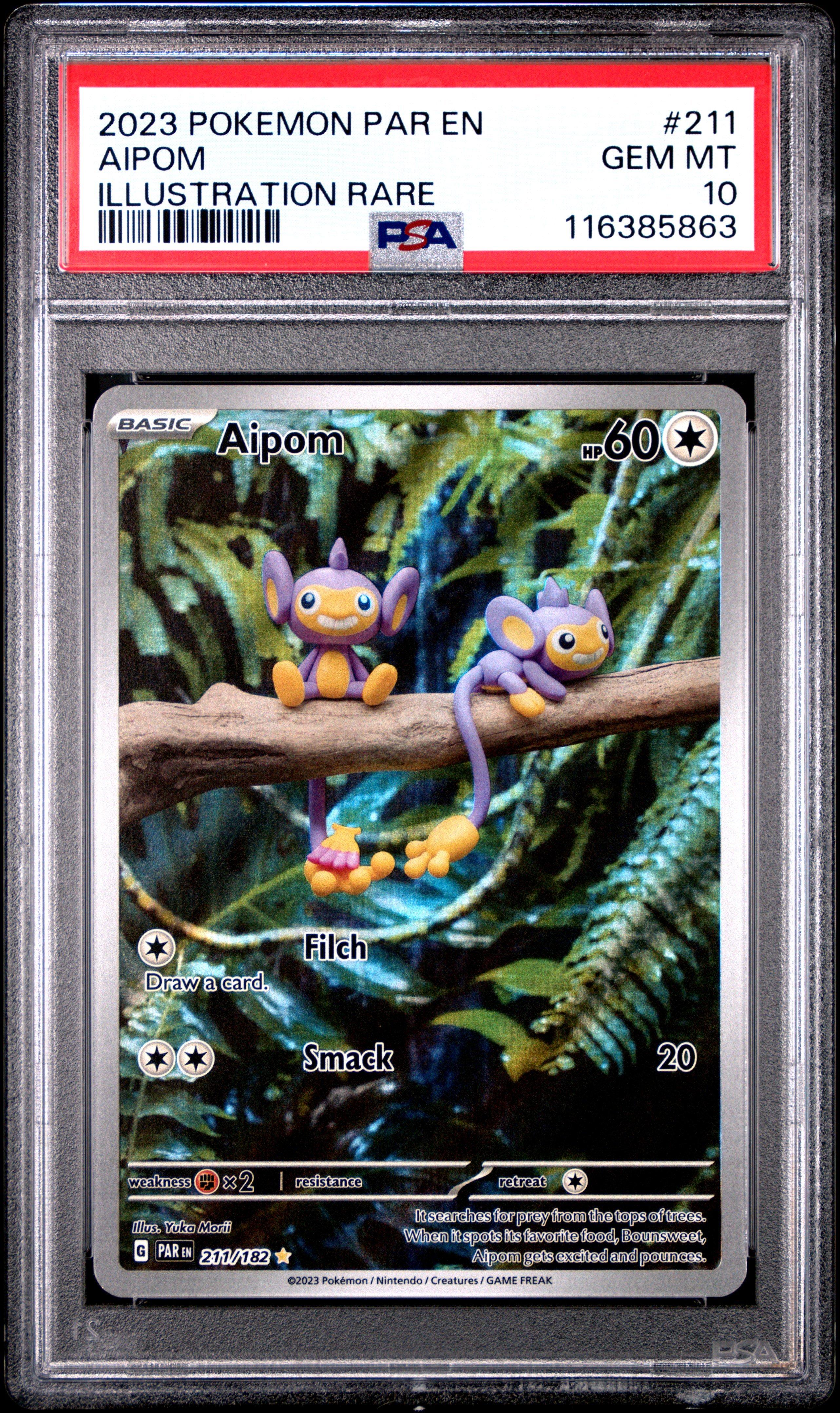 2023 Pokemon Par En-paradox Rift 211 Aipom Illustration Rare PSA