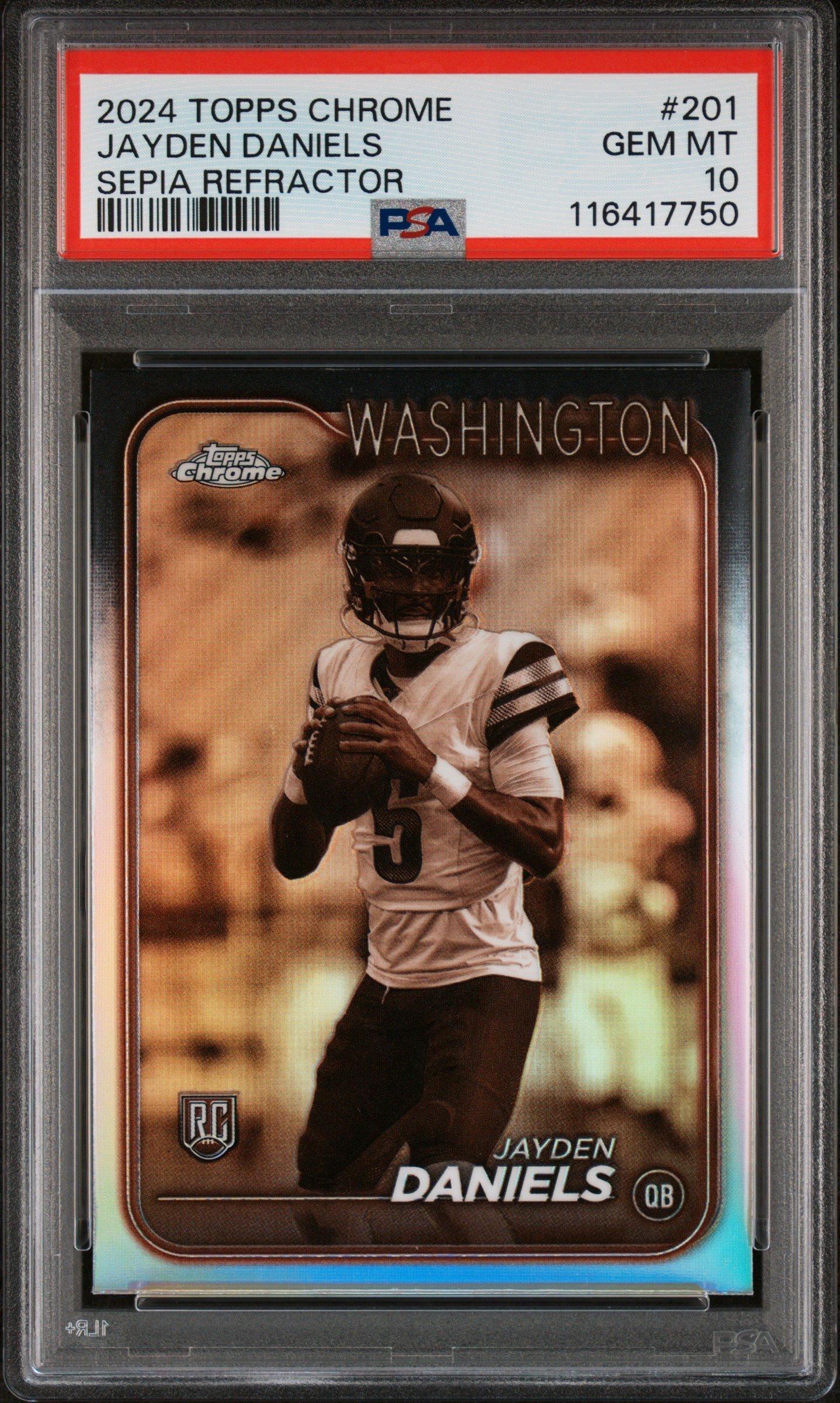 2024 Topps Chrome 201 Jayden Daniels Sepia Refractor PSA 10