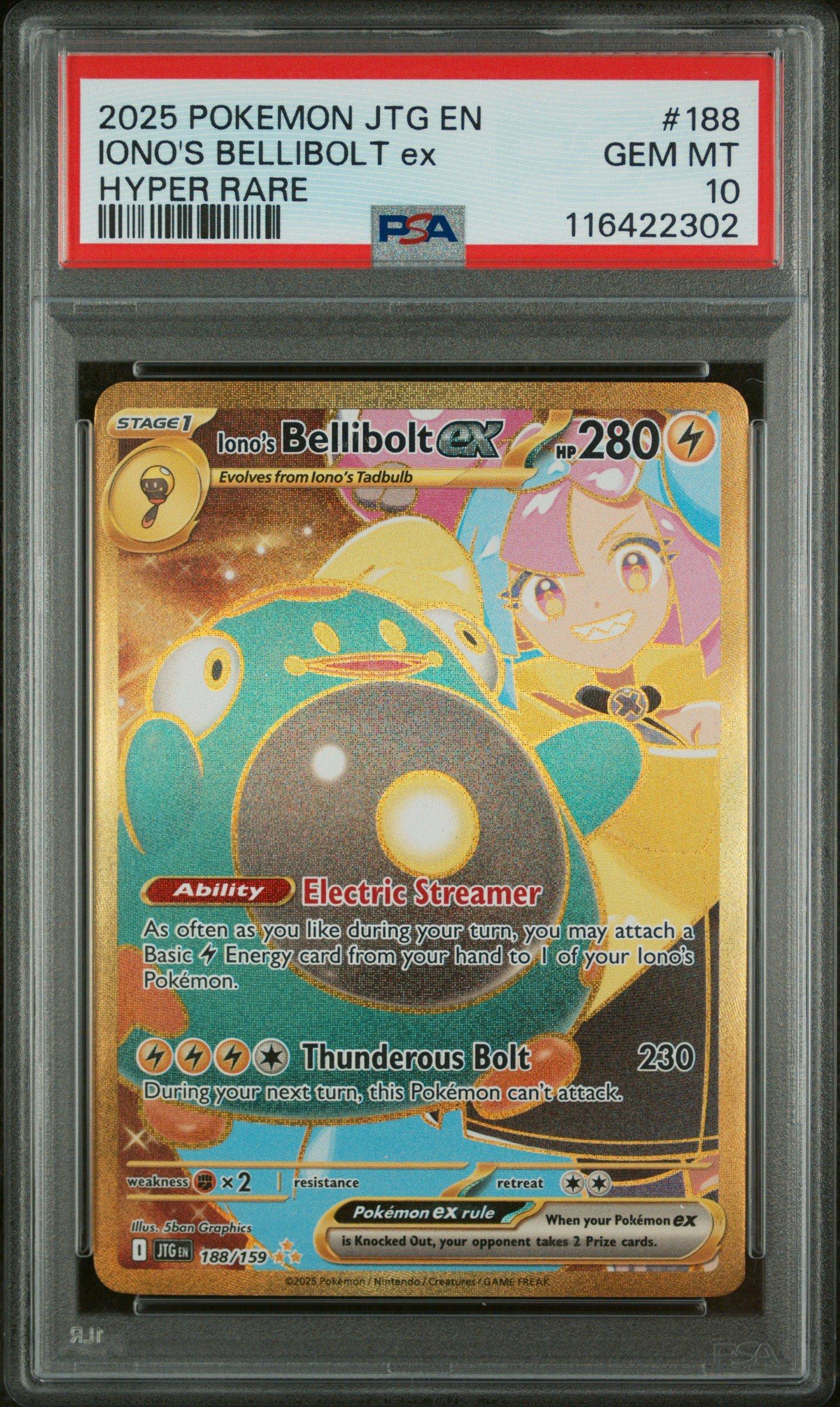 bellibolt ex pokemon card value 2025 Jtg En-journey Together 188 Iono's Hyper Rare PSA 10 Graded (Dont apply Weakness and Resistance for Benched Pokémon.) Attack 2 Iono's Bellibolt ex - 053/159