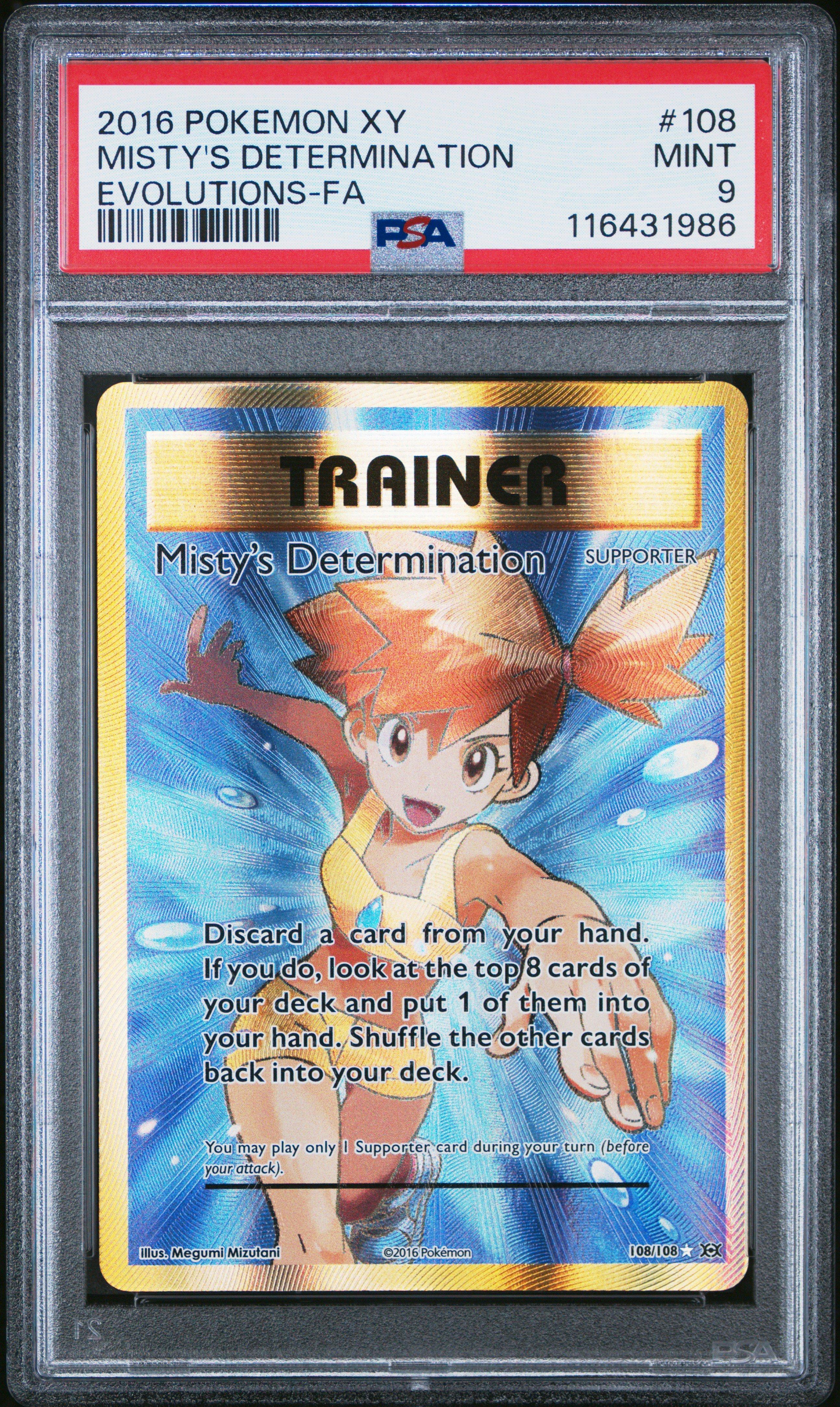 2016 Pokemon Xy Evolutions 108 Full Art/misty's Determination PSA