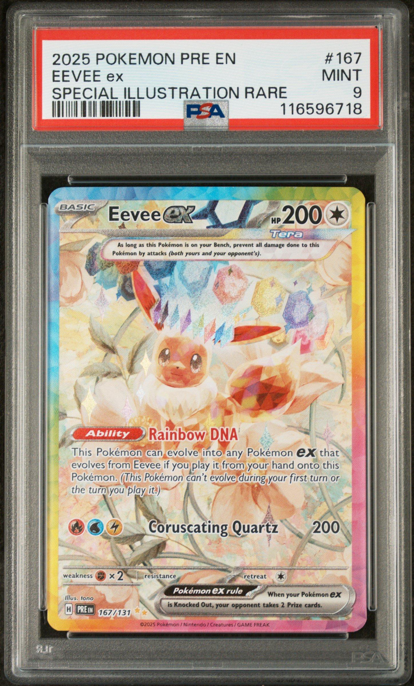 is eevee a rare pokemon card Eevee ex Pokemon Prismatic Evolutions Special Illustration Rare #167 PSA 9 main image 1