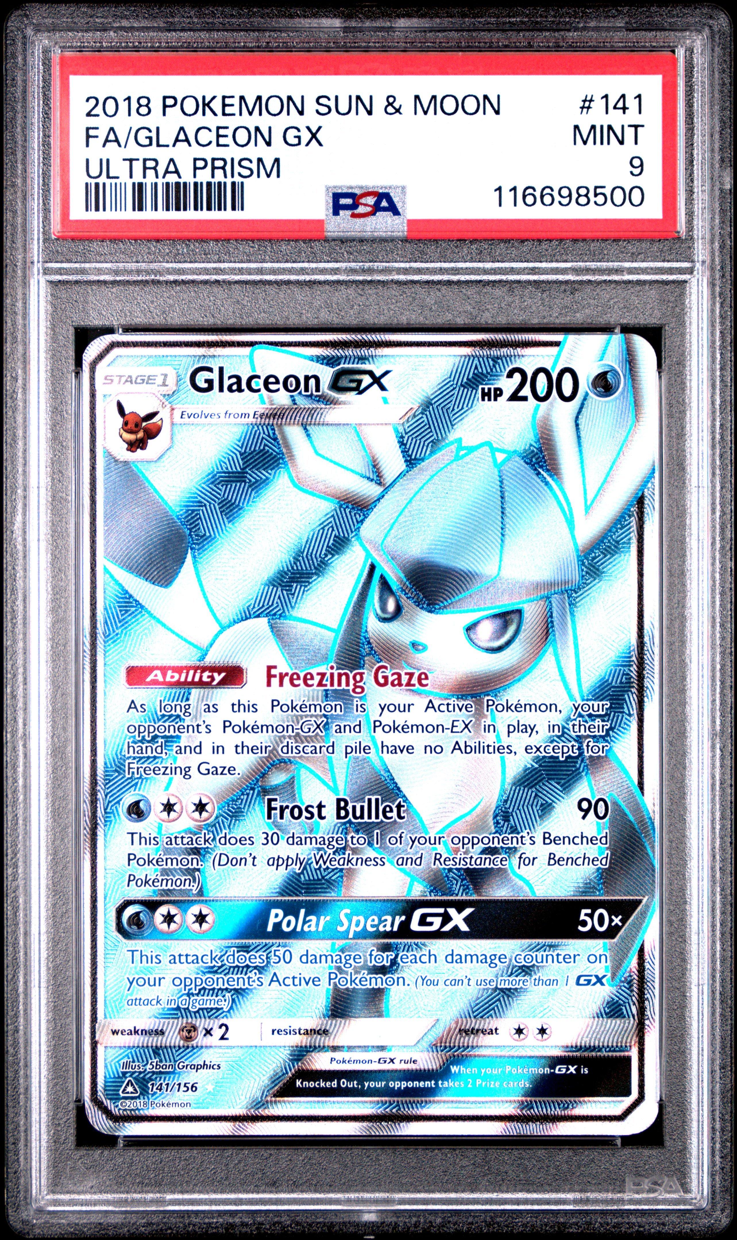 2018 Pokemon Sun & Moon Ultra Prism 141 Full Art/glaceon Gx PSA