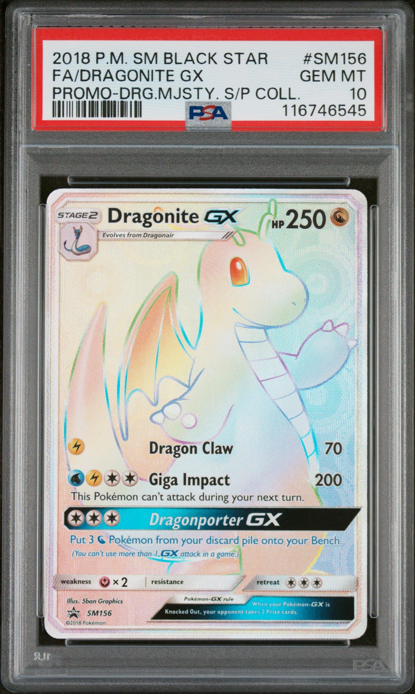2018 Pokemon Sm Black Star Promo Sm156 Full Art/dragonite Gx Dragon Majesty Super-premium Collection PSA
