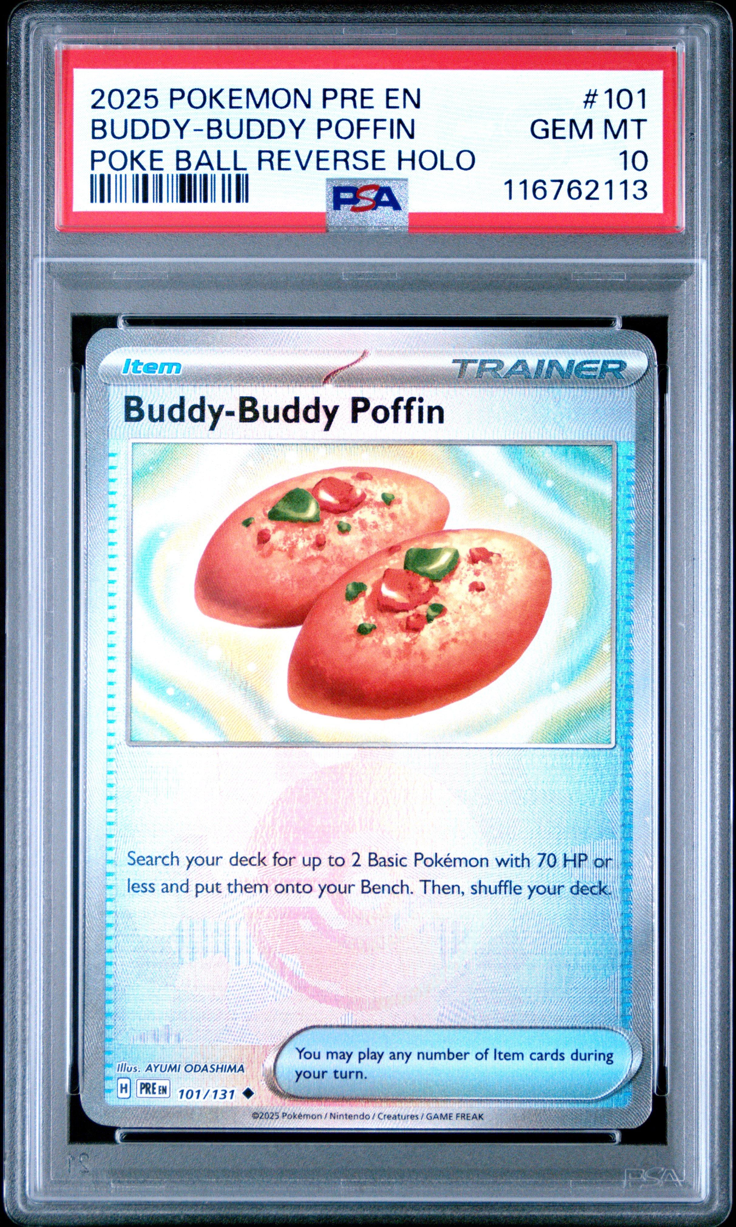 pokemon card with pokeball holo 2025 Pre En-prismatic Evolutions 101 Buddy-buddy Poffin Poke Ball Reverse PSA 10 Graded Evolves from null Metal 2021 Pokemon Japanese Sword &
