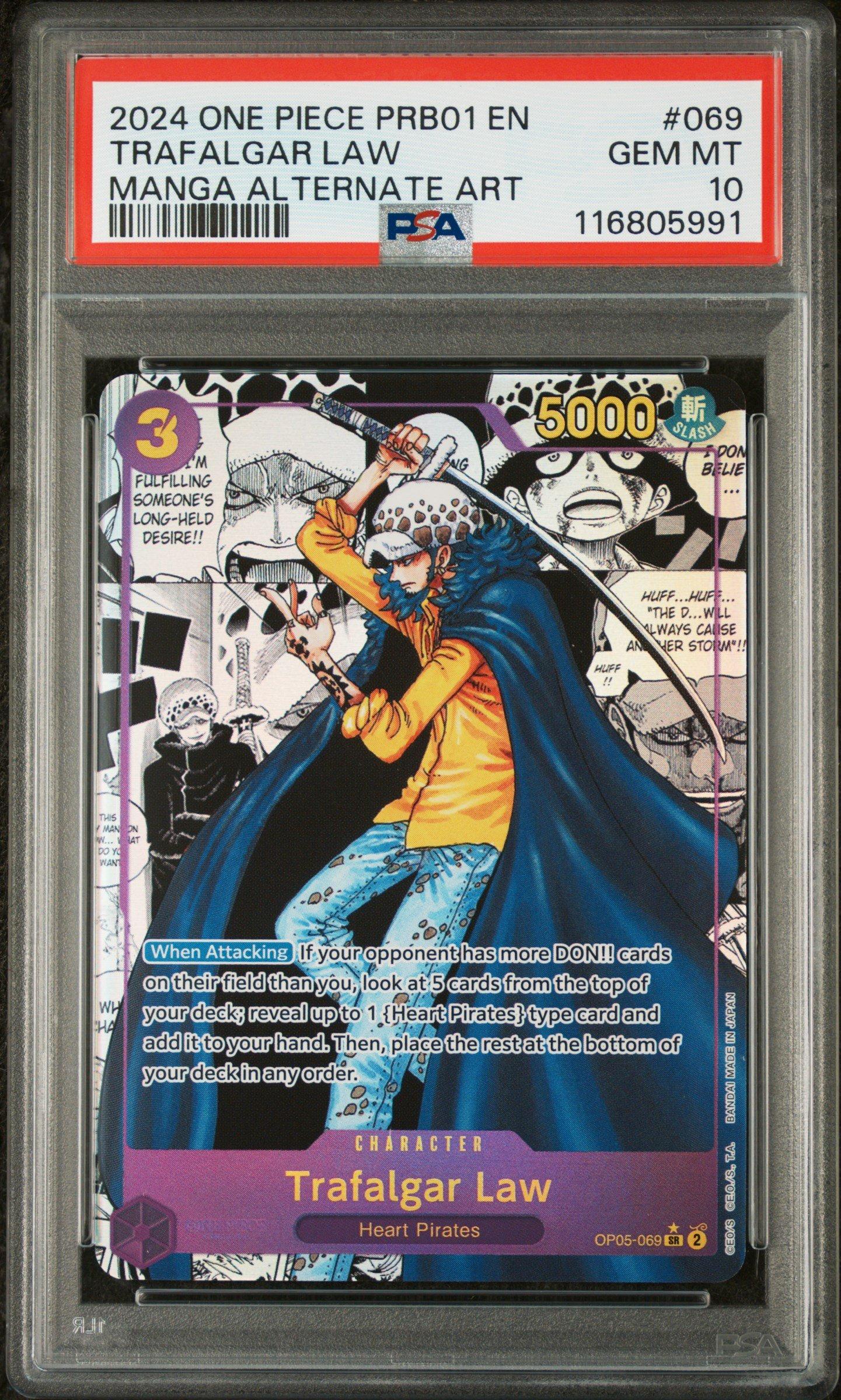 2024 One Piece Prb01-premium Booster -one Piece Card The Best- 069 Trafalgar Law Manga Alternate Art PSA 10