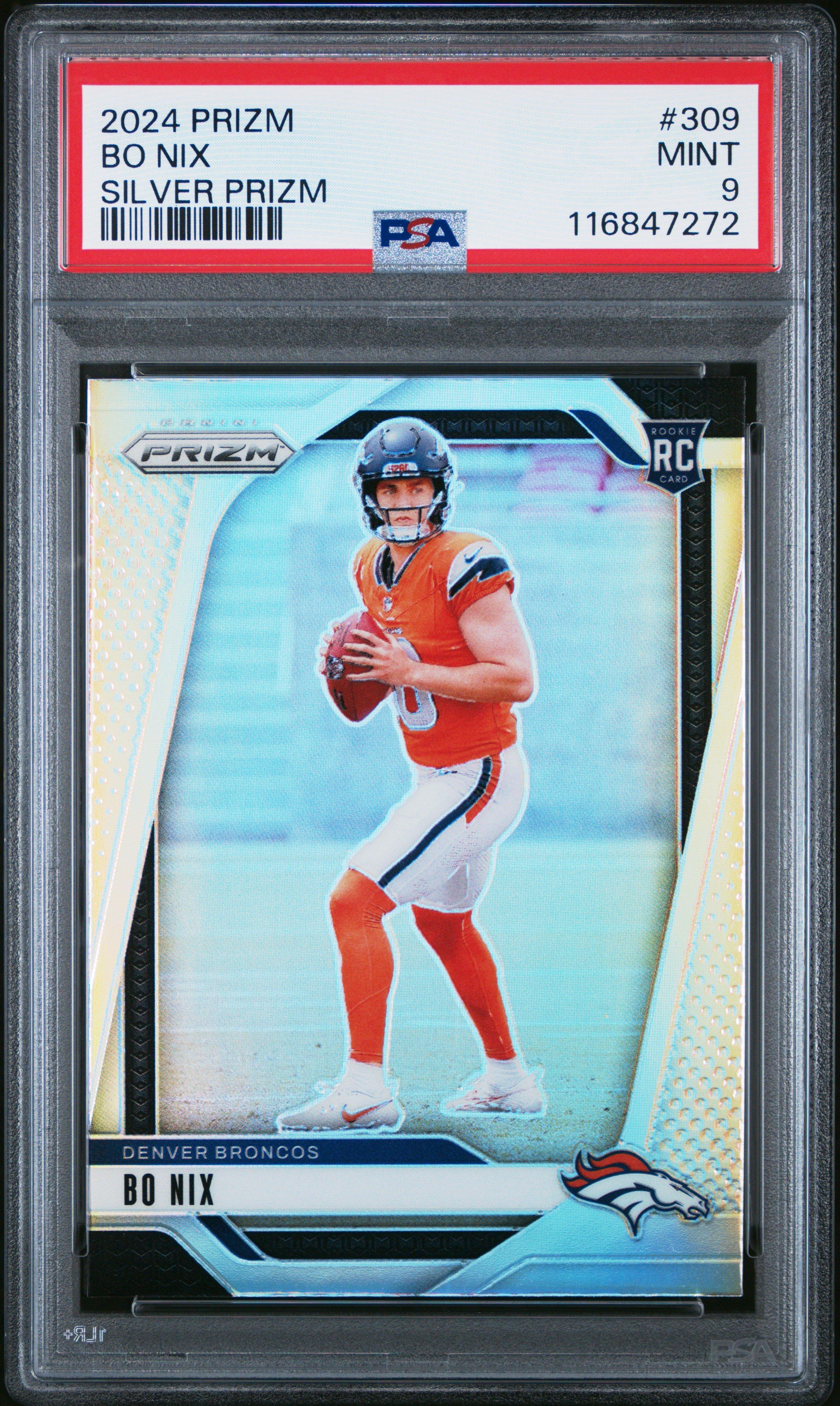 2024 Panini Prizm 309 Bo Nix Silver Prizm PSA 9