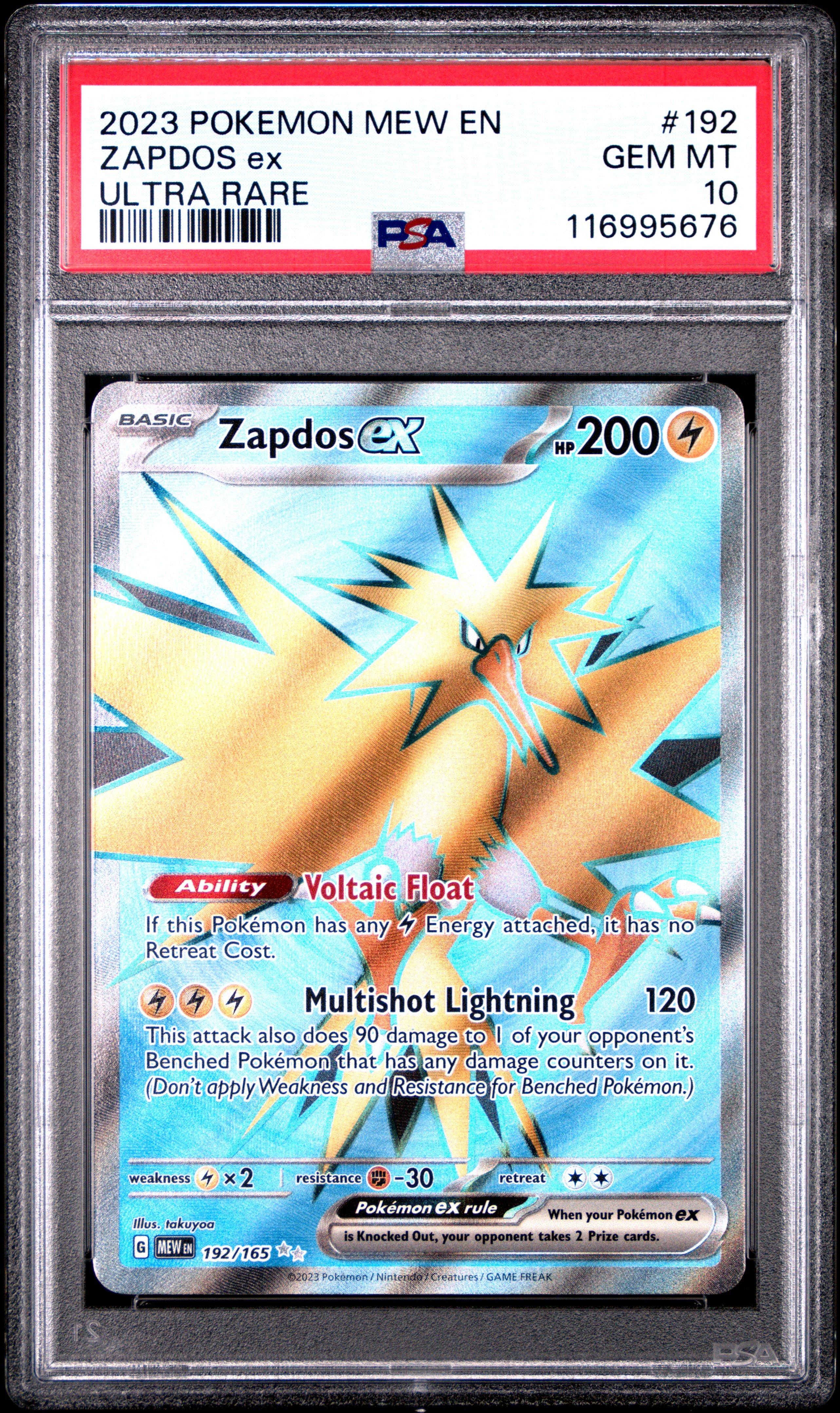 2023 Pokemon Mew En-151 192 Zapdos Ex Ultra Rare PSA 10 Graded