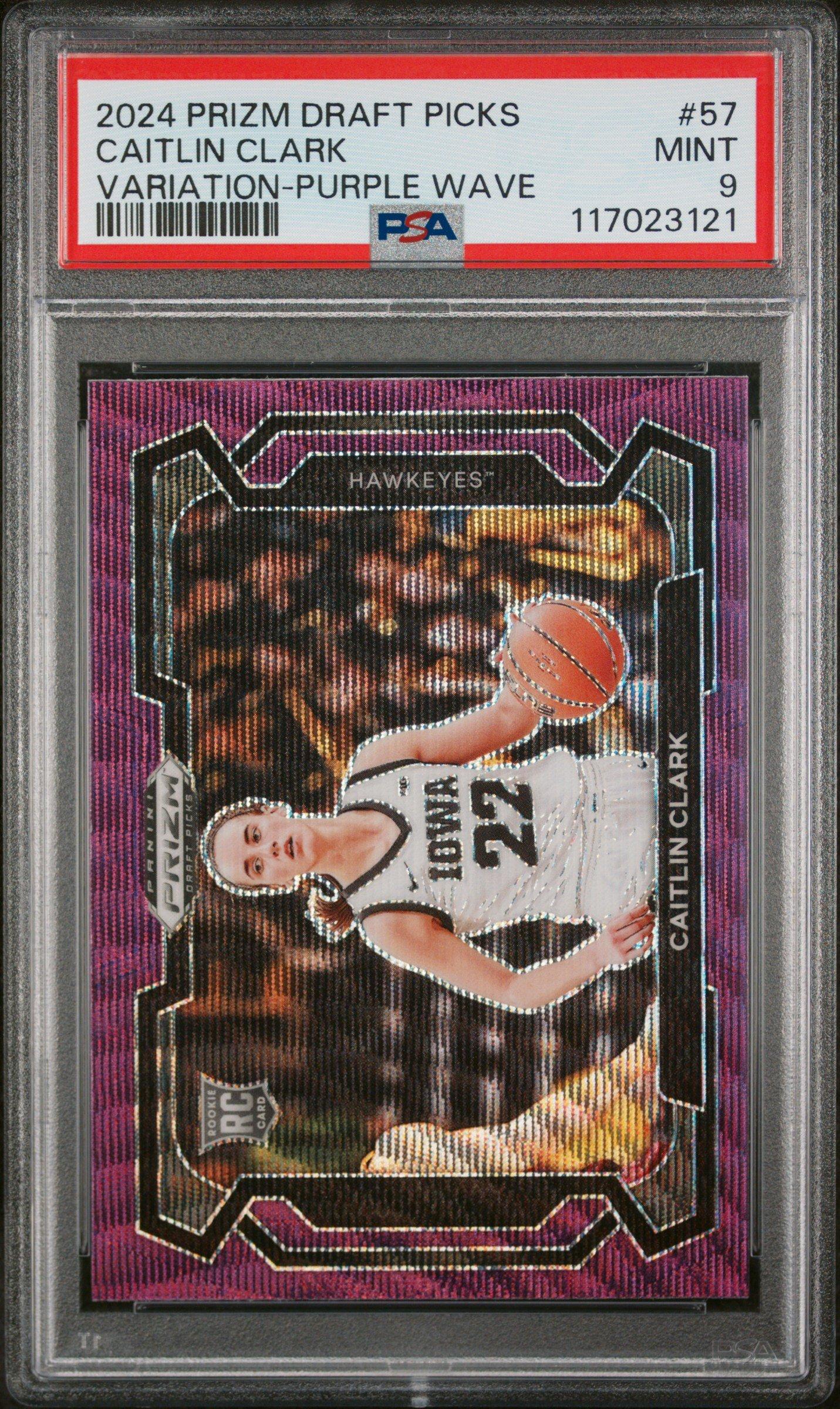 2024 Panini Prizm Draft Picks 57 Caitlin Clark Variation-purple Wave PSA 9