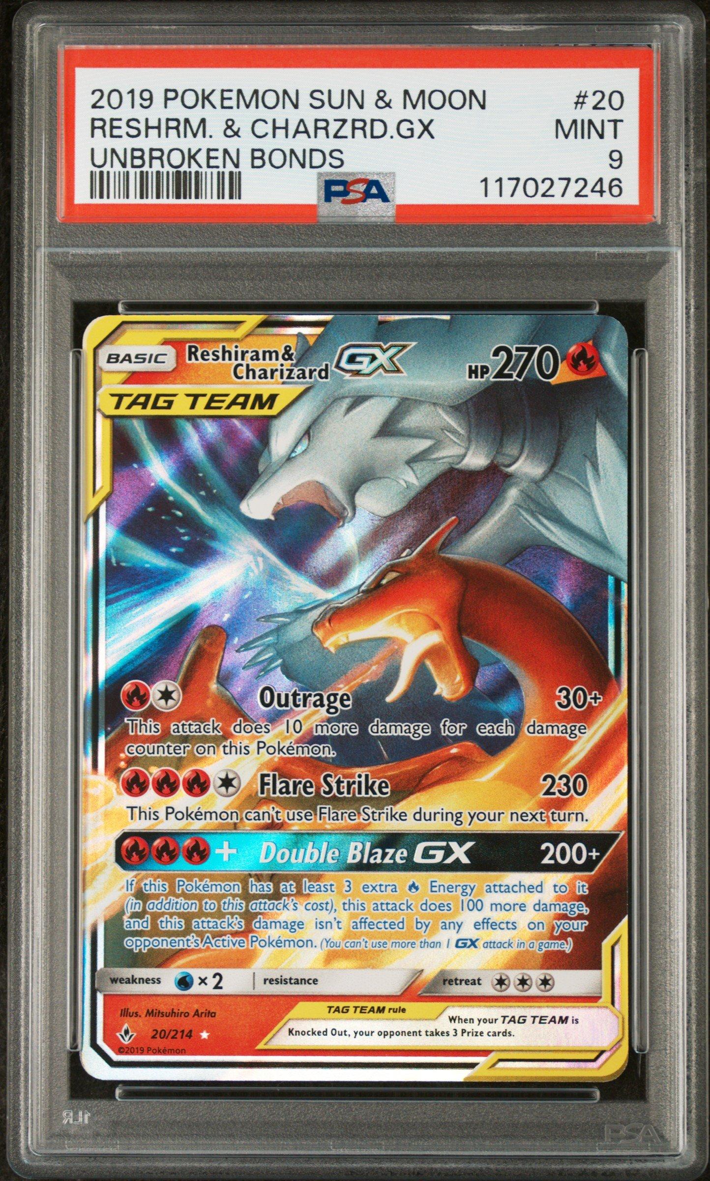 2019 Pokemon Sun & Moon Unbroken Bonds 20 Reshiram & Charizard Gx