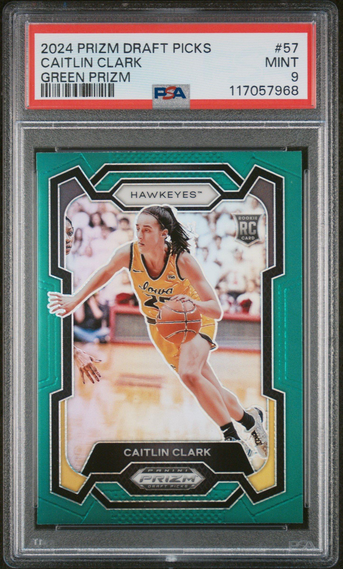 2024 Panini Prizm Draft Picks 57 Caitlin Clark Green Prizm PSA 9