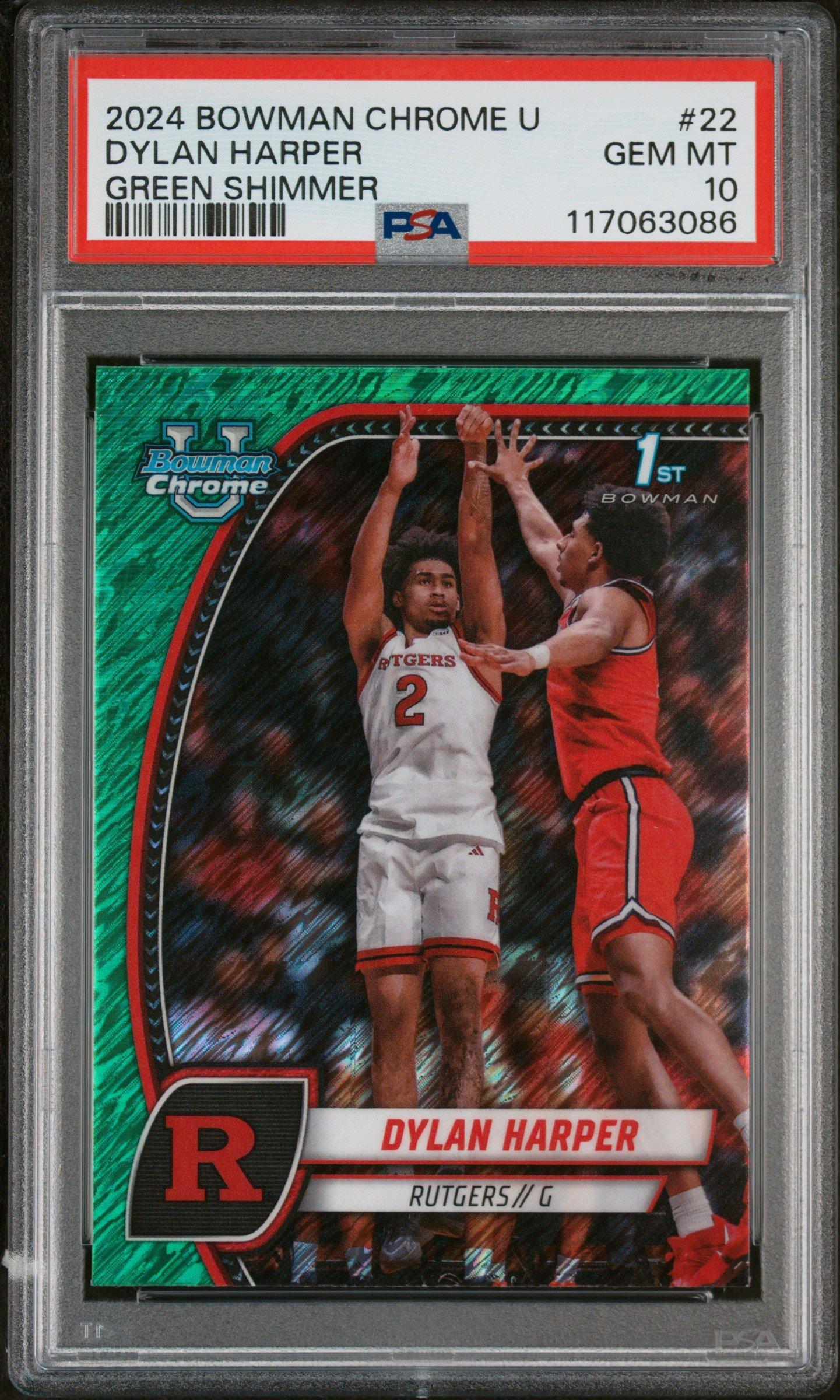 2024 Bowman Chrome University 22 Dylan Harper Green Shimmer PSA 10
