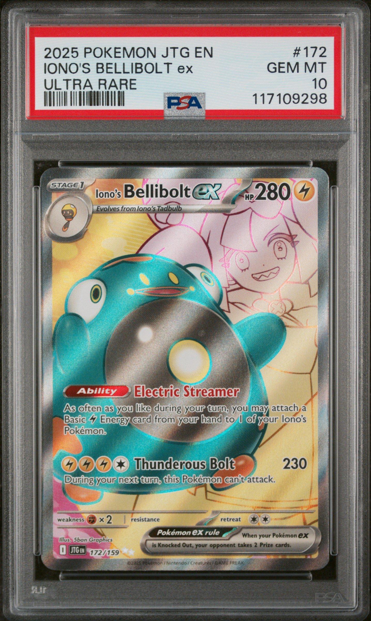 2025 Pokemon Jtg En-journey Together 172 Iono's Bellibolt Ex Ultra Rare PSA 10