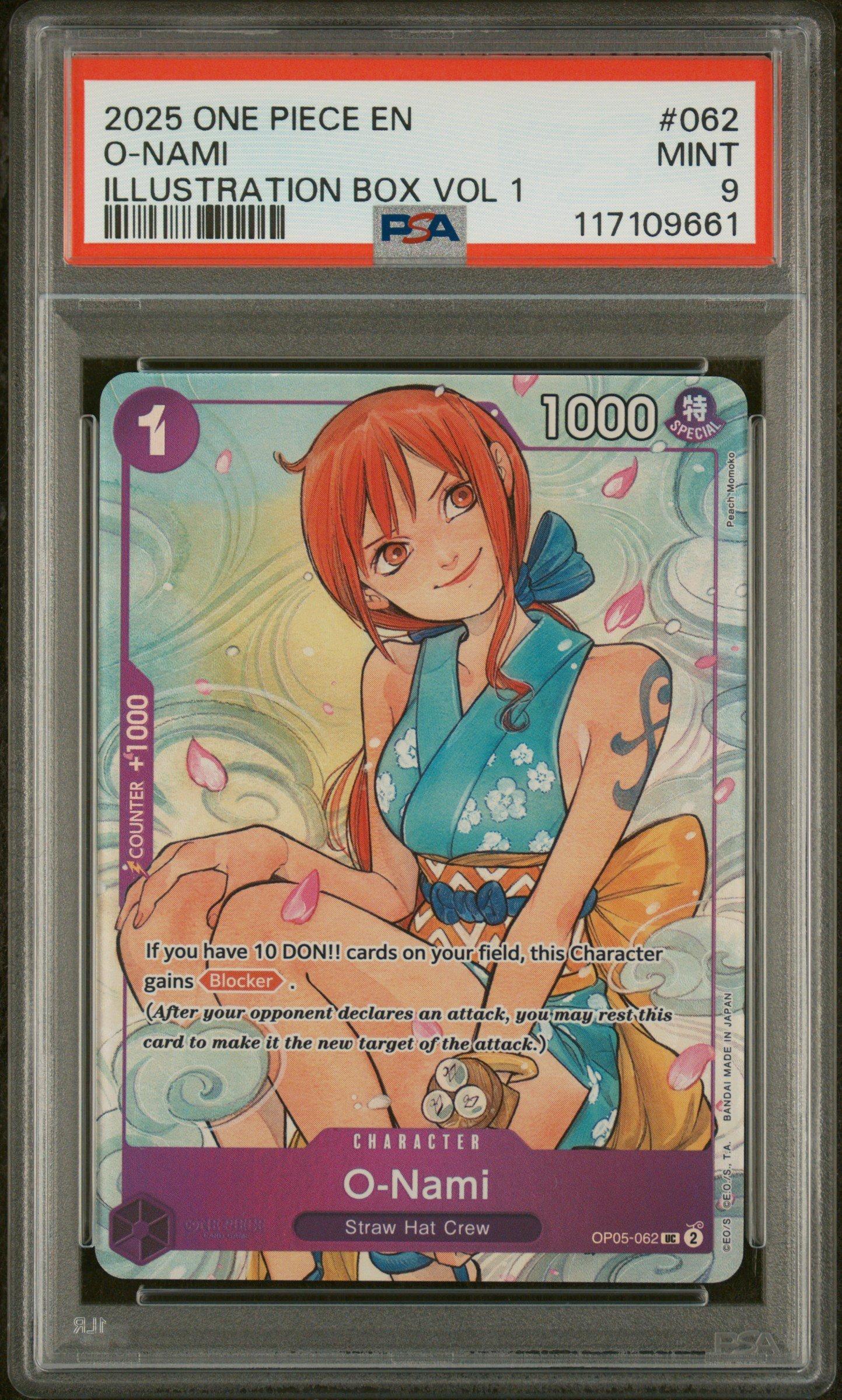 2025 One Piece Promos 062 O-nami Illustration Box Vol.1 PSA 9