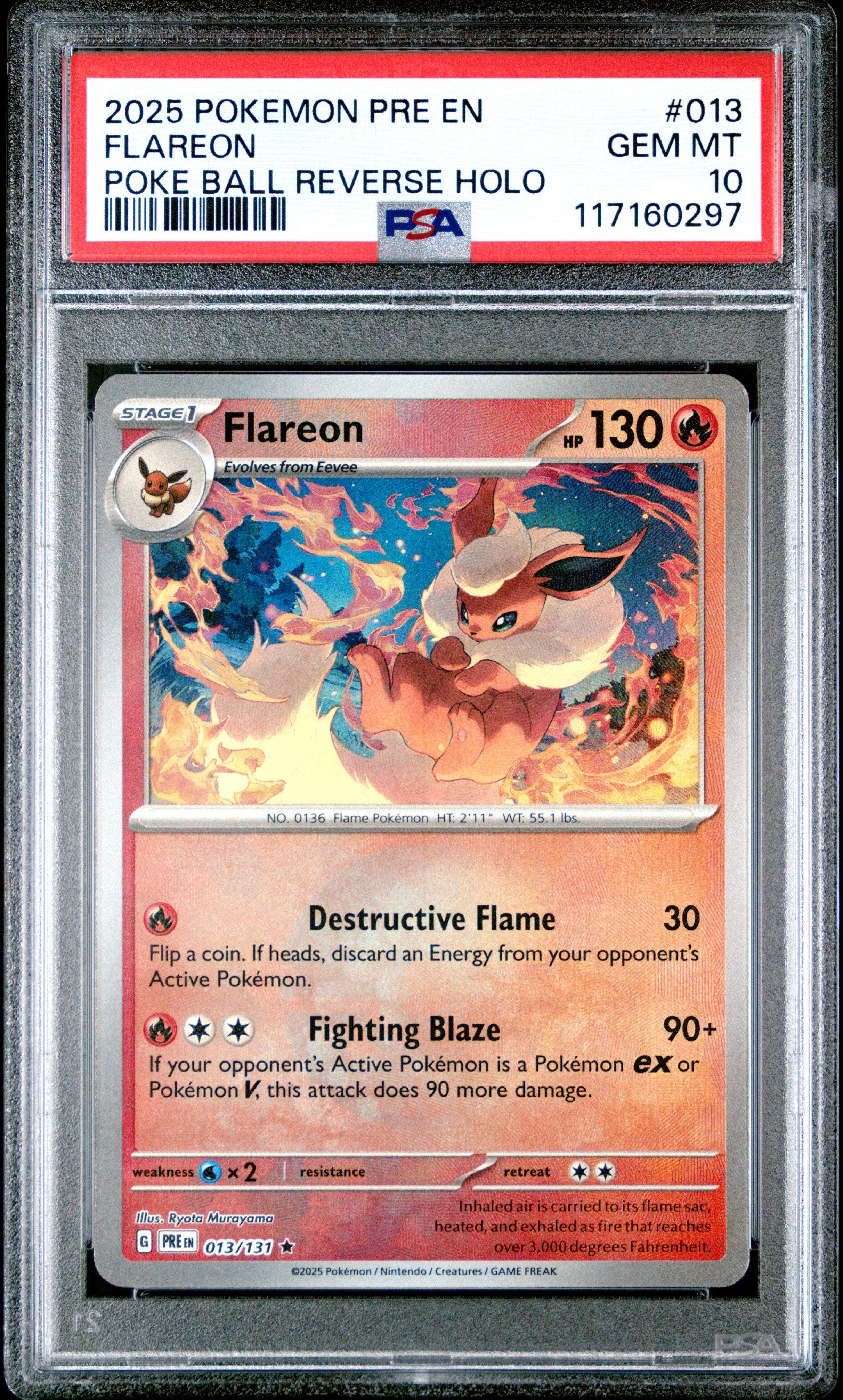 2025 Pokemon Pre En-prismatic Evolutions 013 Flareon Poke Ball Reverse Holo  PSA 10 Graded Card | GameStop