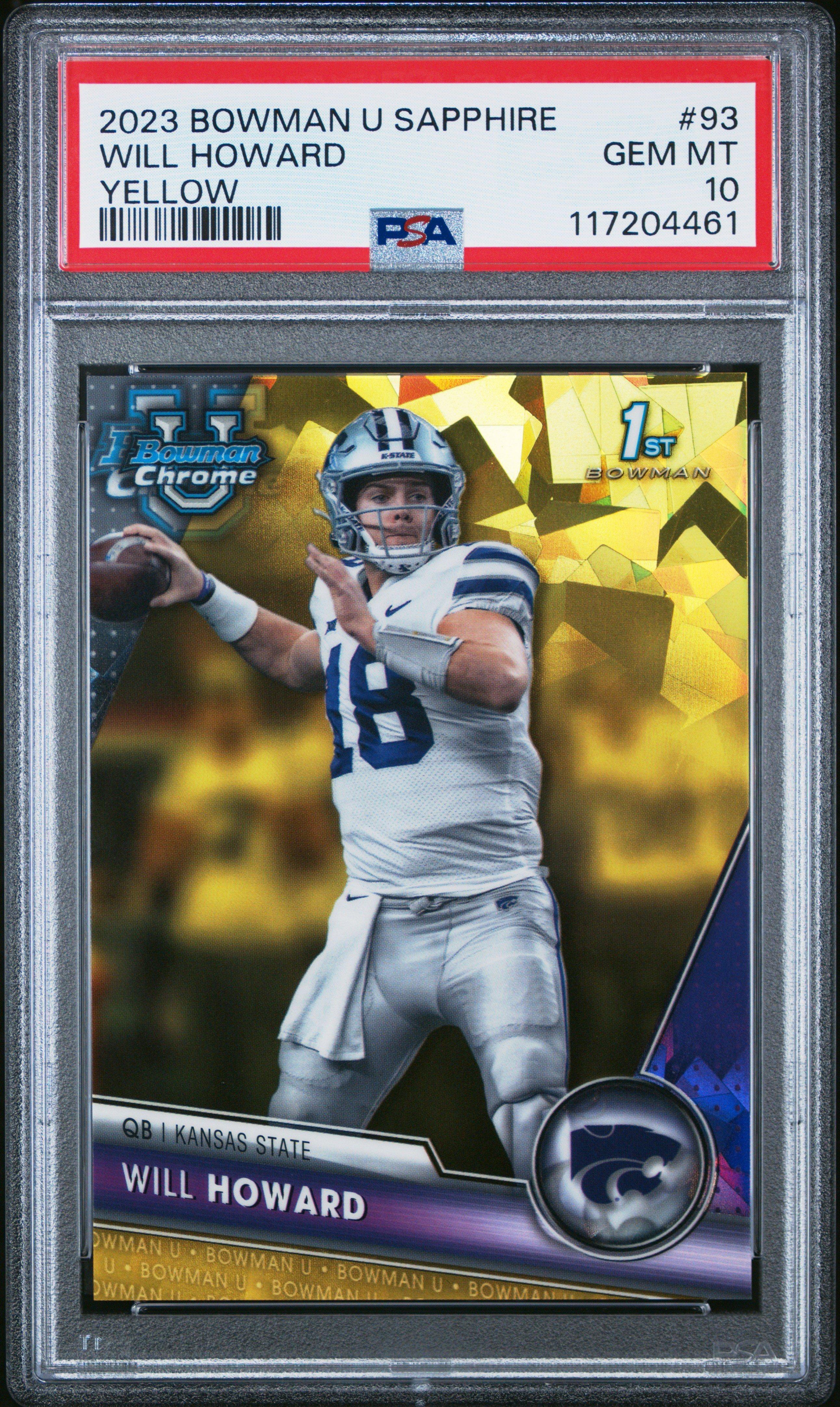 2023 Bowman University Chrome Sapphire 93 Will Howard Yellow PSA