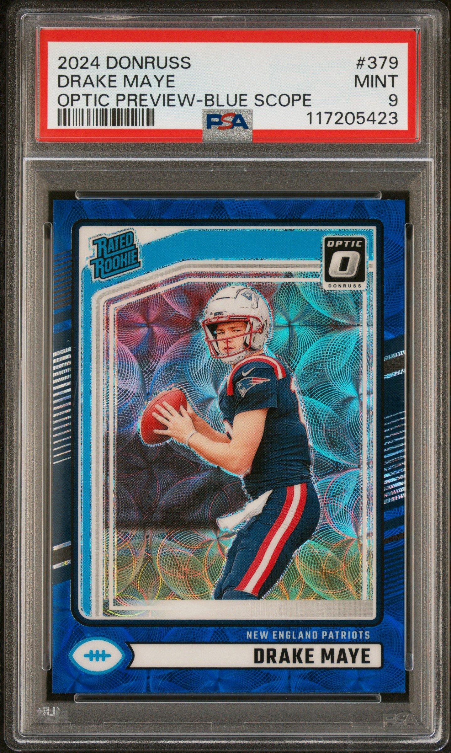 2024 Panini Donruss 379 Drake Maye Optic Preview-blue Scope PSA 9