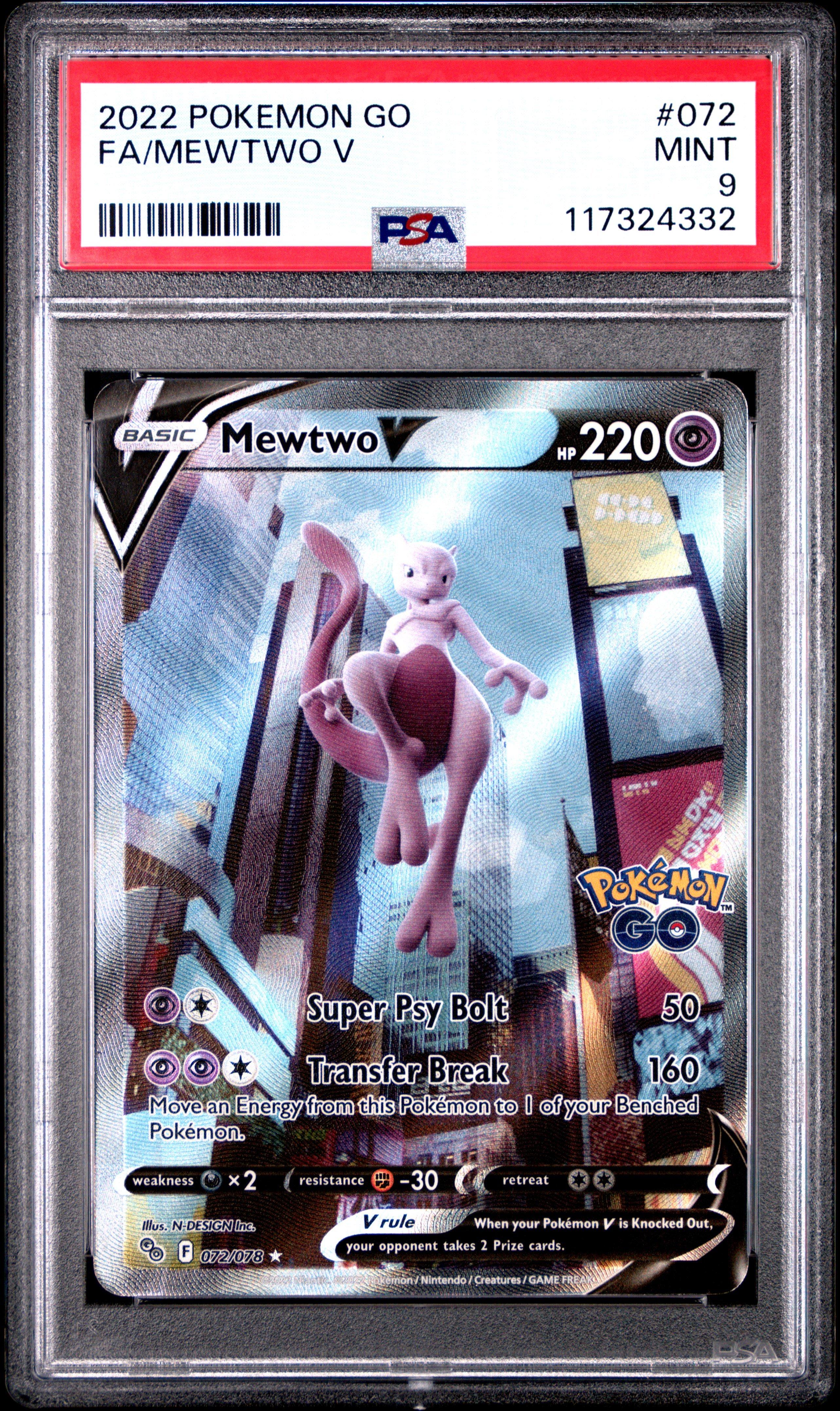 2022 Pokemon Go 072 Full Art/mewtwo V PSA 9 Graded Card | GameStop
