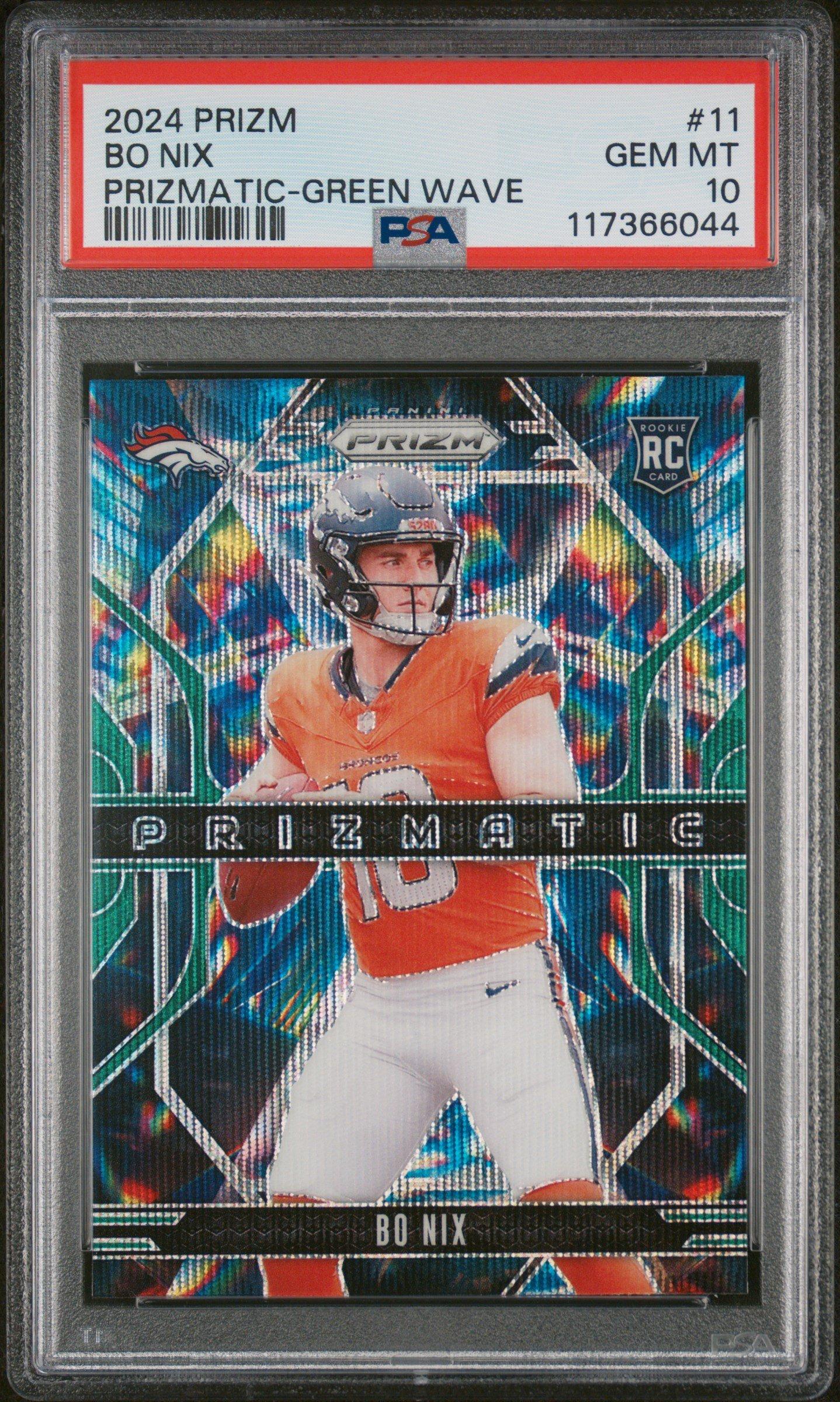 2024 Panini Prizm Prizmatic 11 Bo Nix Green Wave PSA 10 Graded