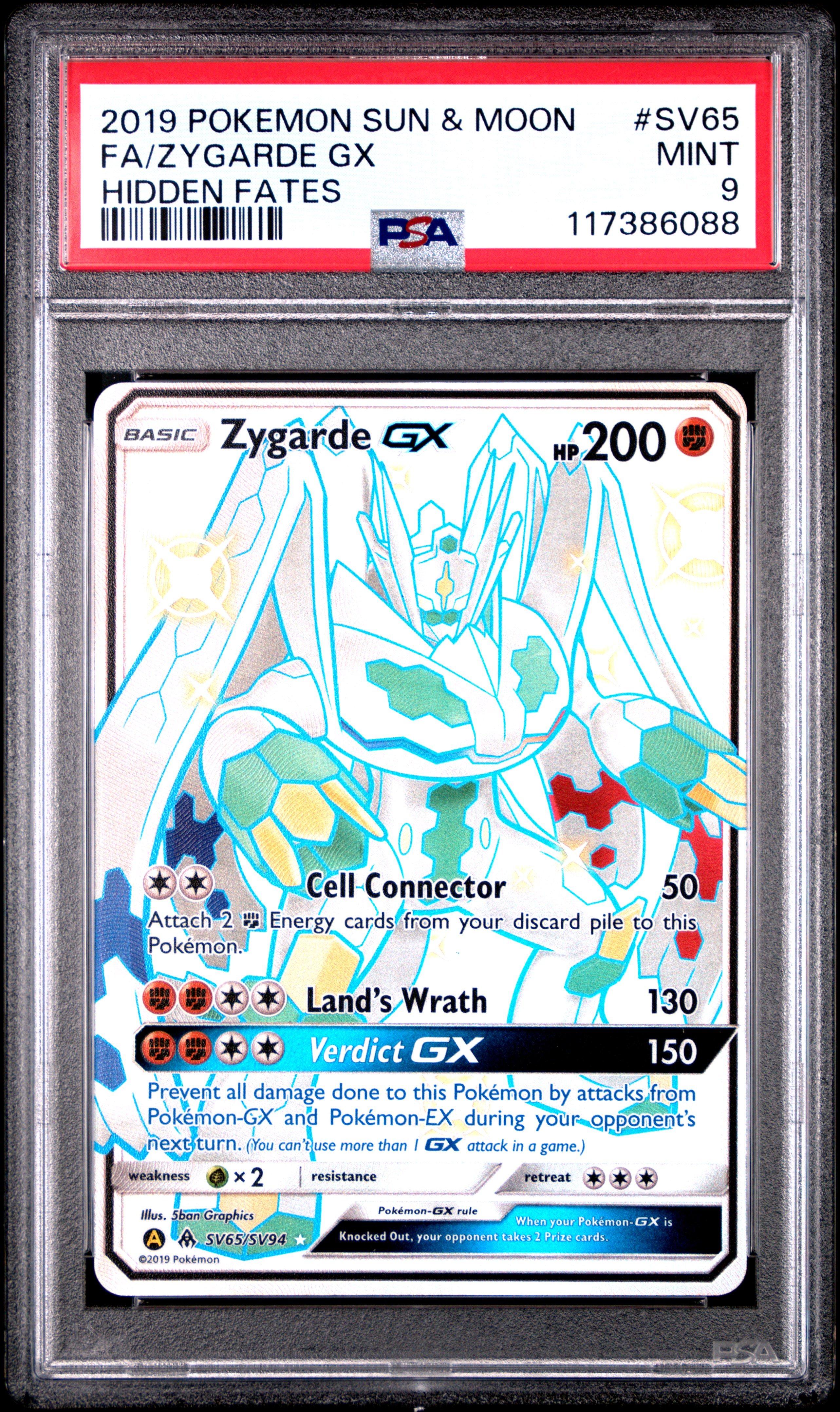 2019 Pokemon Sun & Moon Hidden Fates Sv65 Full Art/zygarde Gx PSA