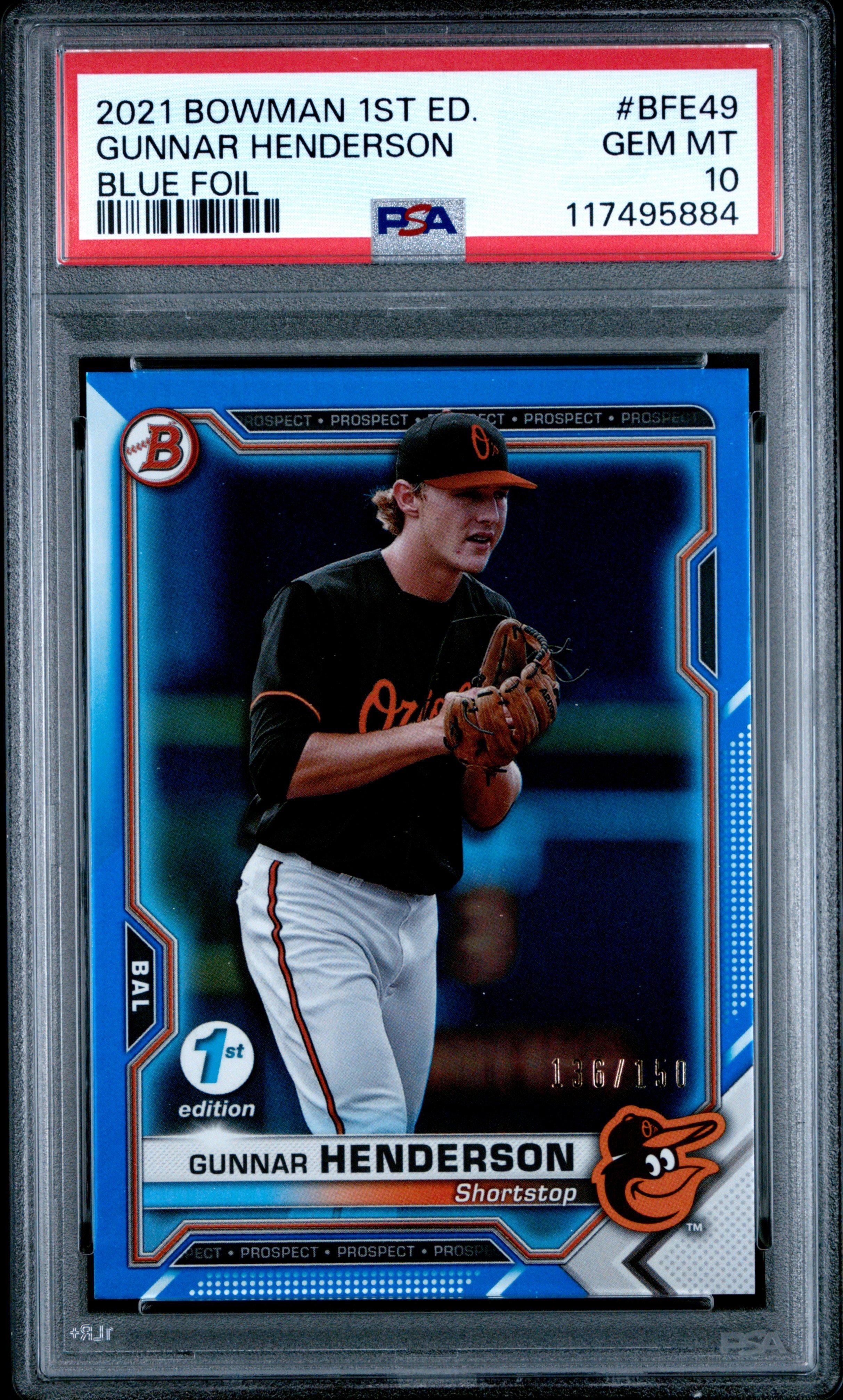 2021 Bowman 1st Edition Bfe49 Gunnar Henderson Blue Foil PSA 10