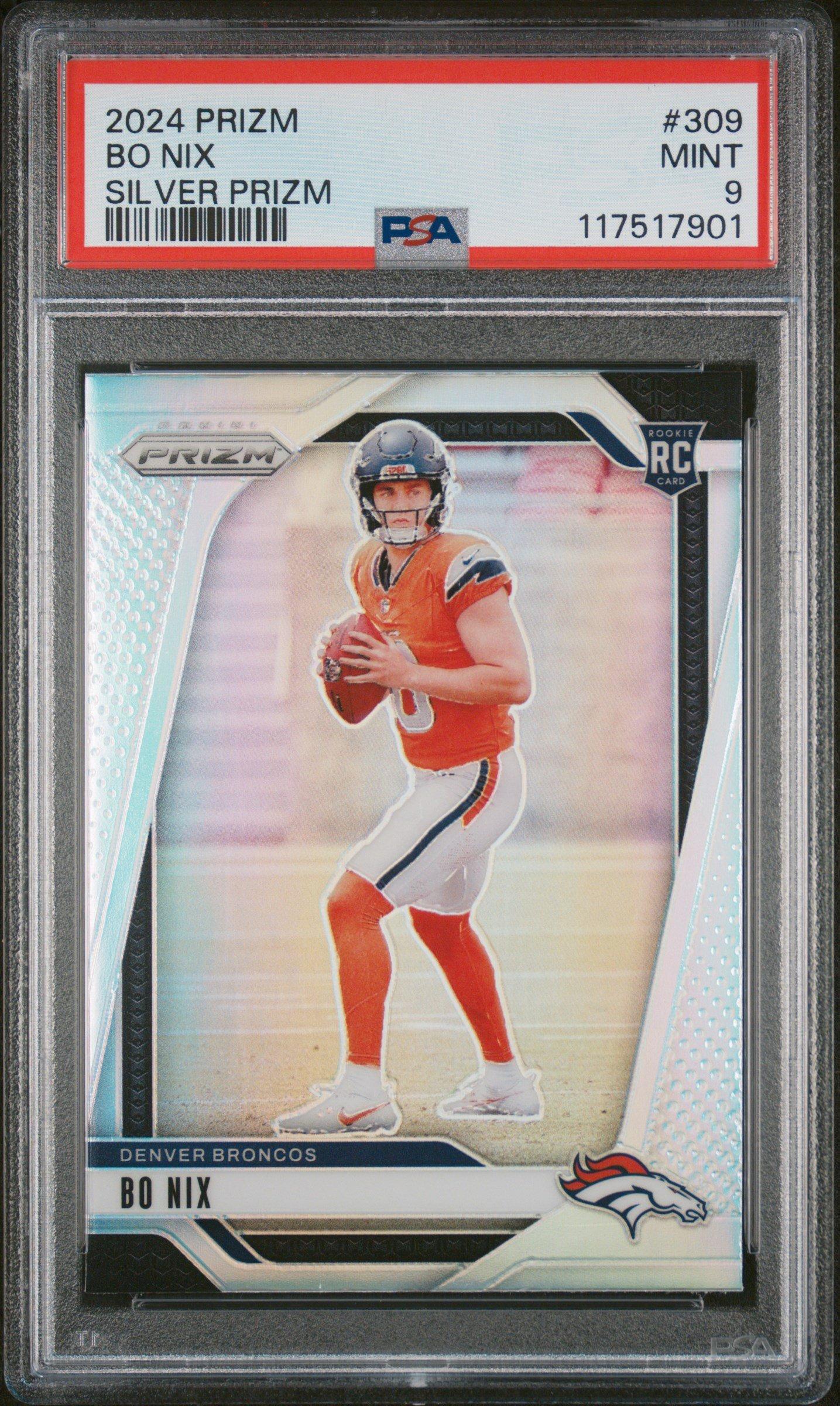 2024 Panini Prizm 309 Bo Nix Silver Prizm PSA